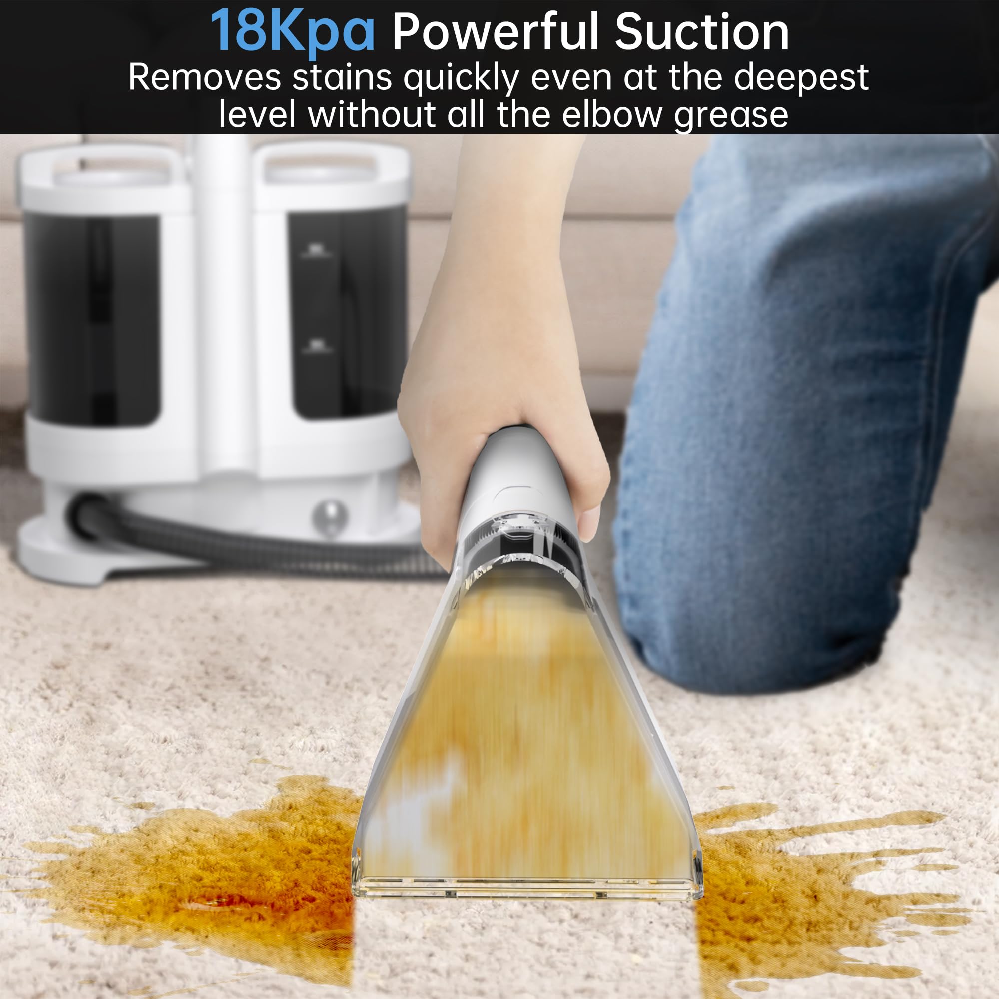 Carpet Cleaner Machine,18Kpa Upgraded Portable Carpet Upholstery Cleaner Machine,500W Powerful Suction Deep Spot Cleaning Machines for Couch,Car Seats,Upholstery&Furniture