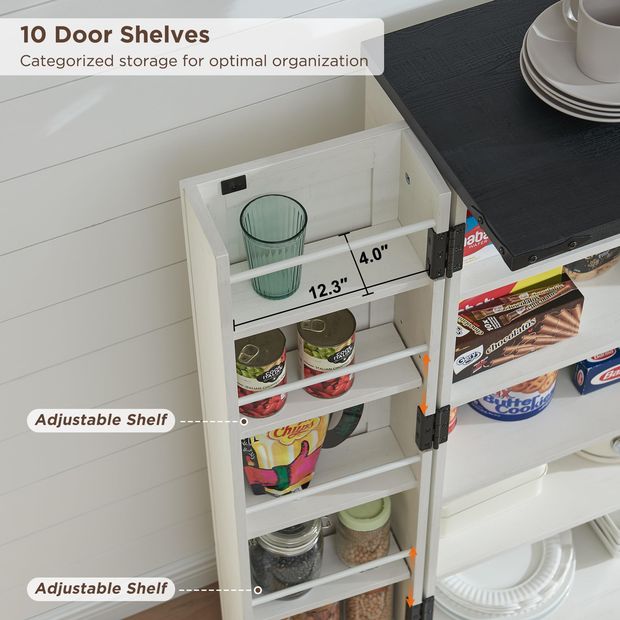 ACCOHOHO 47" Kitchen Pantry, Farmhouse Storage Cabinet with Barn Doors, Organizer and Adjustable Shelves, Rustic Wood Cupboard for Kitchen, Dining Room, Bathroom and Hallway, Off White