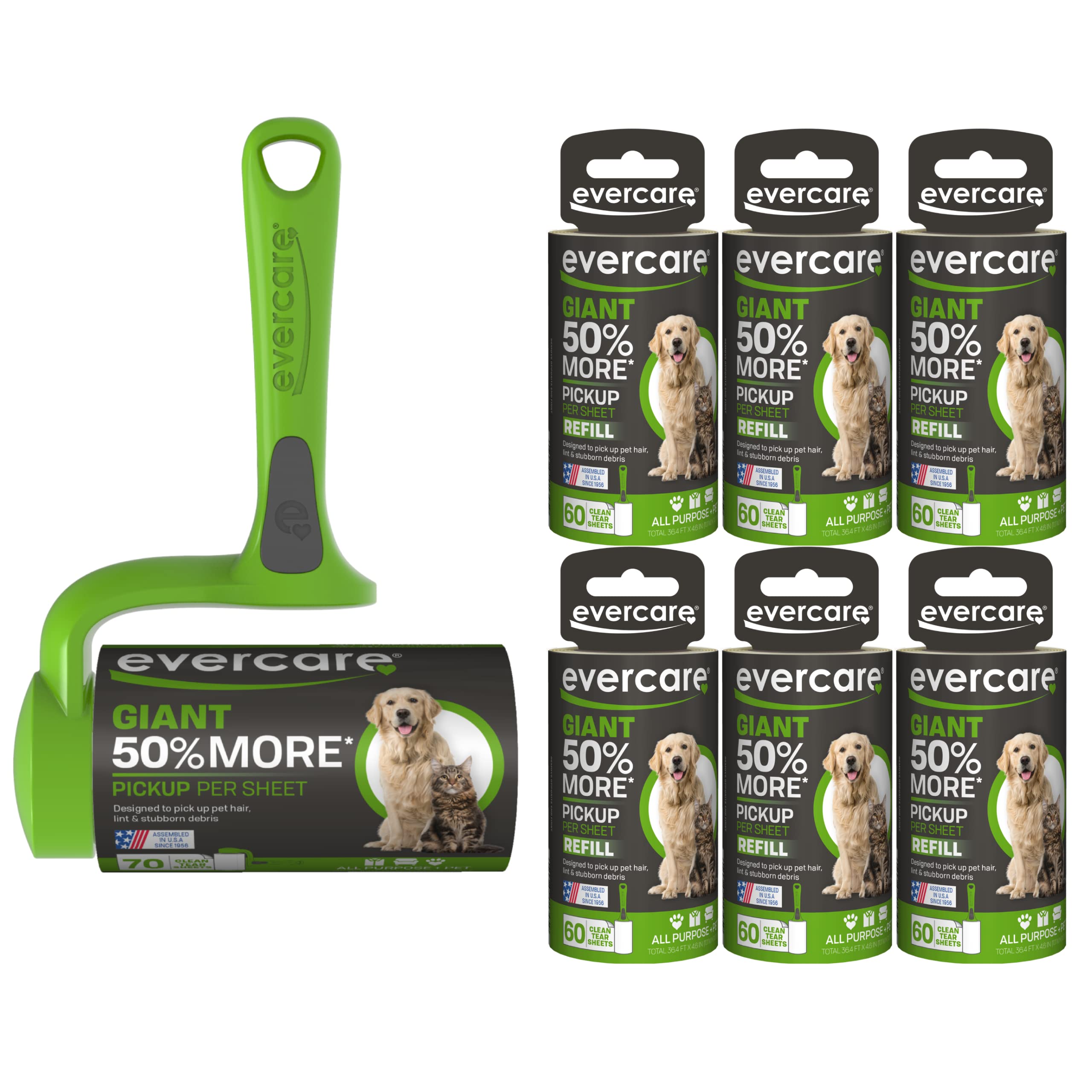 Evercare Pet Bundle: Giant Pet T Hand Roller & Giant Pet Roller Refills - 6 Pack