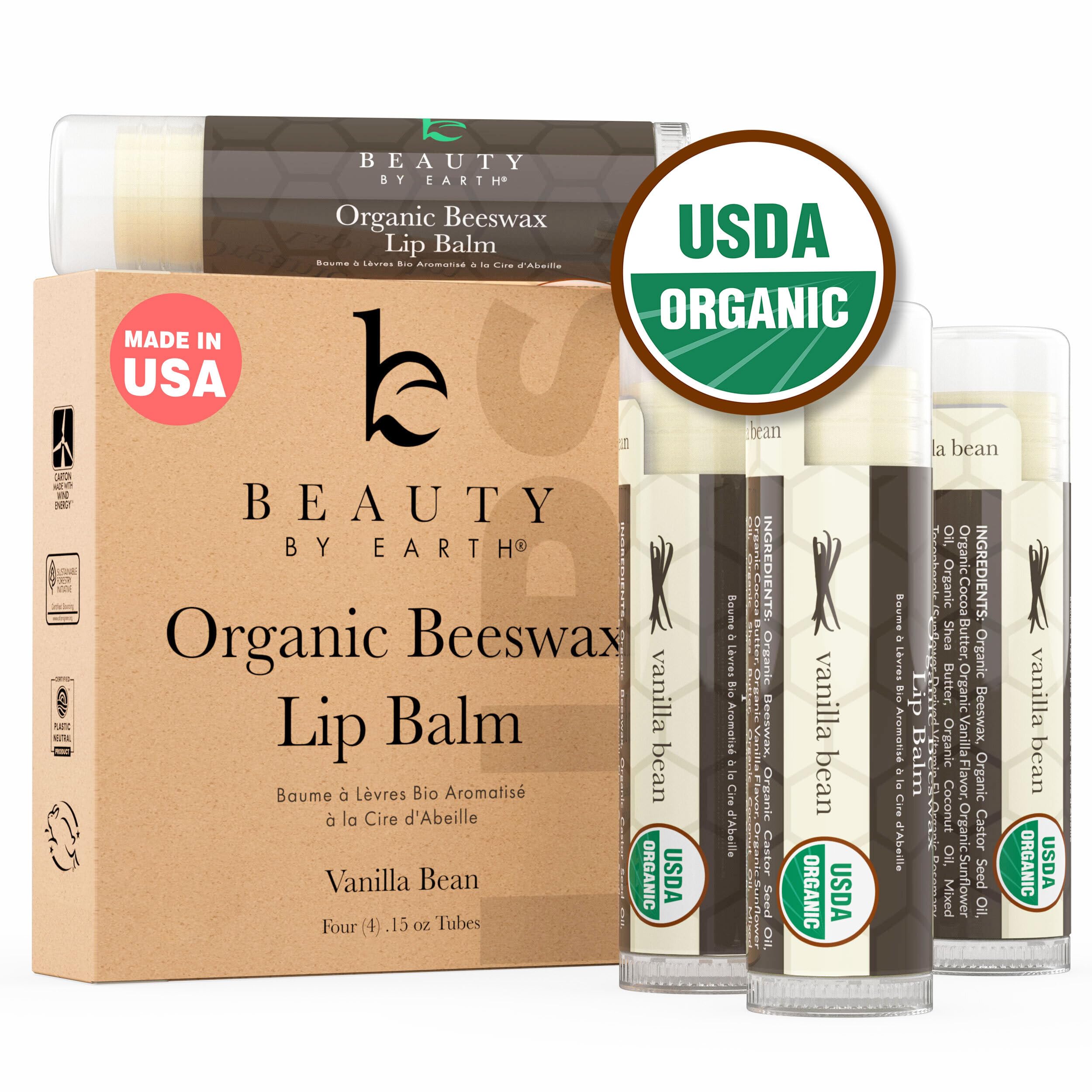 USDA Organic Lip Balm - USA Made & All Natural, Beeswax Vanilla Chapstick for Dry Lips, Gifts for Women, Birthday Gifts for Her & Him, Hydrating Lip Balm Beauty Gifts, Natural Chapstick