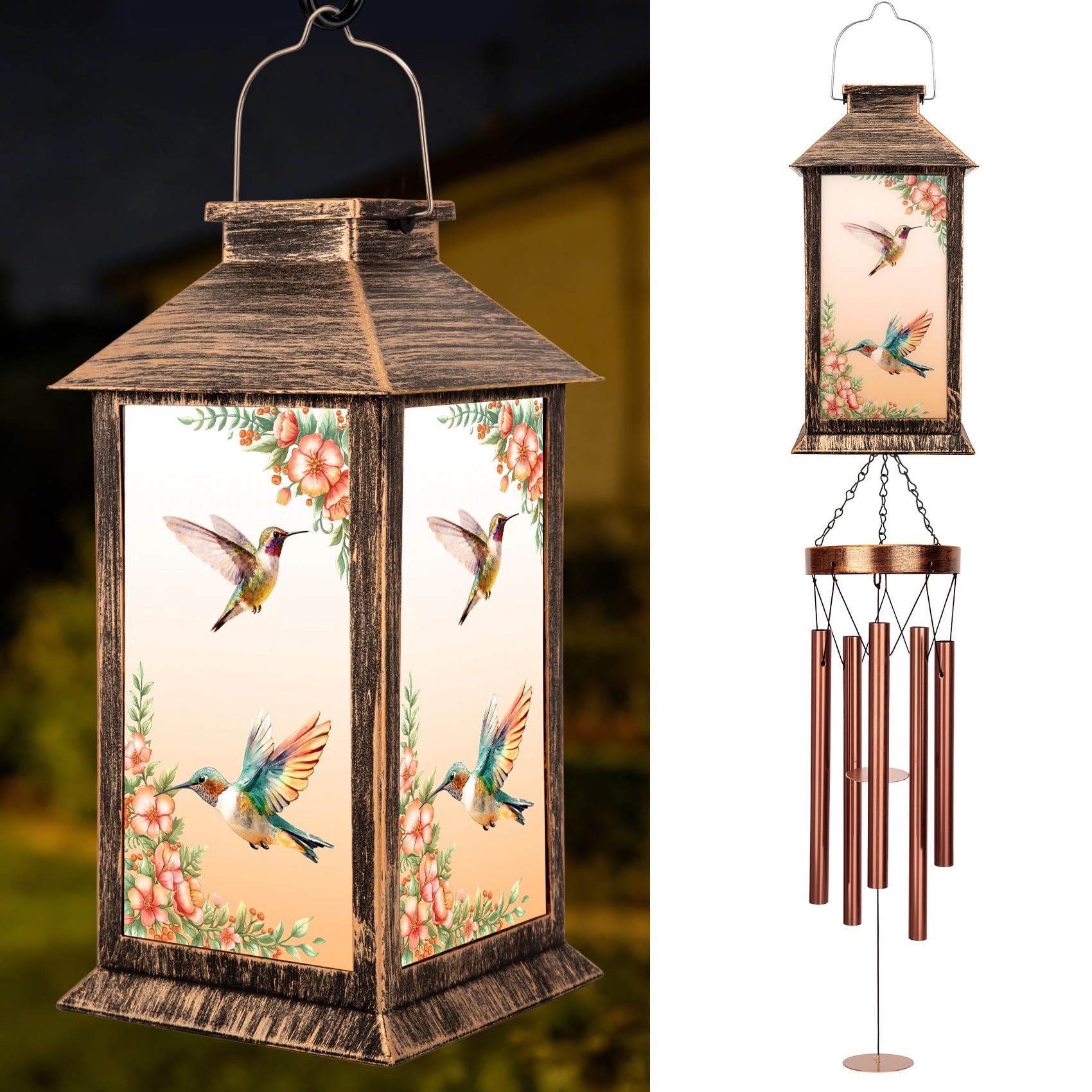 YHmall Wind Chimes for Outside, 37" Solar Windchimes Outdoors Memorial Hummingbird Gifts for Women Mom Grandma, Hanging Solar Lantern Wind Chimes for Home Patio Garden Outdoor Decor
