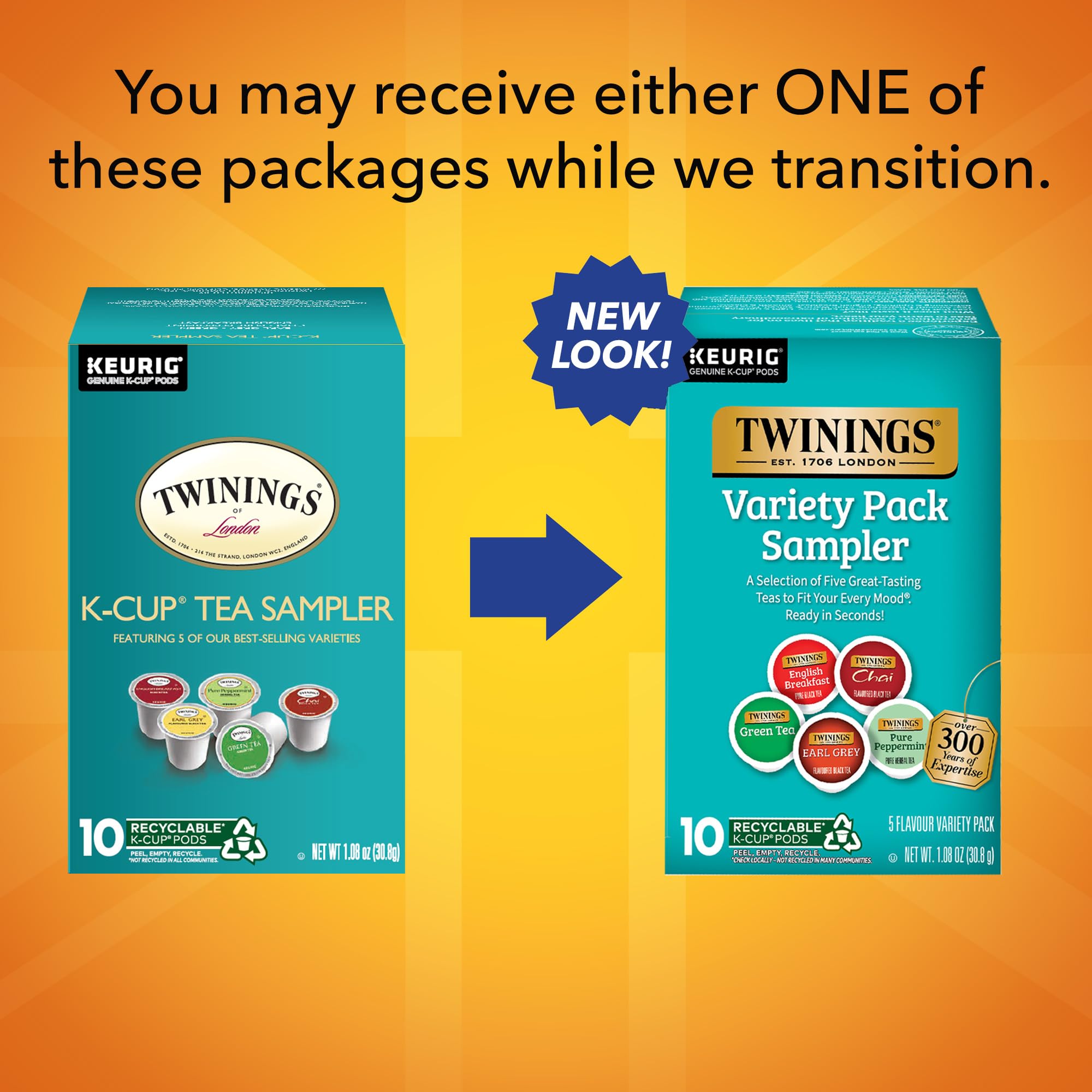 Twinings K-Cup Pods Variety Pack, Includes English Breakfast, Earl Grey, Chai, Green, and Peppermint for Keurig and Single Cup Brewers, 10 Count (Pack of 1), Enjoy Hot or Iced