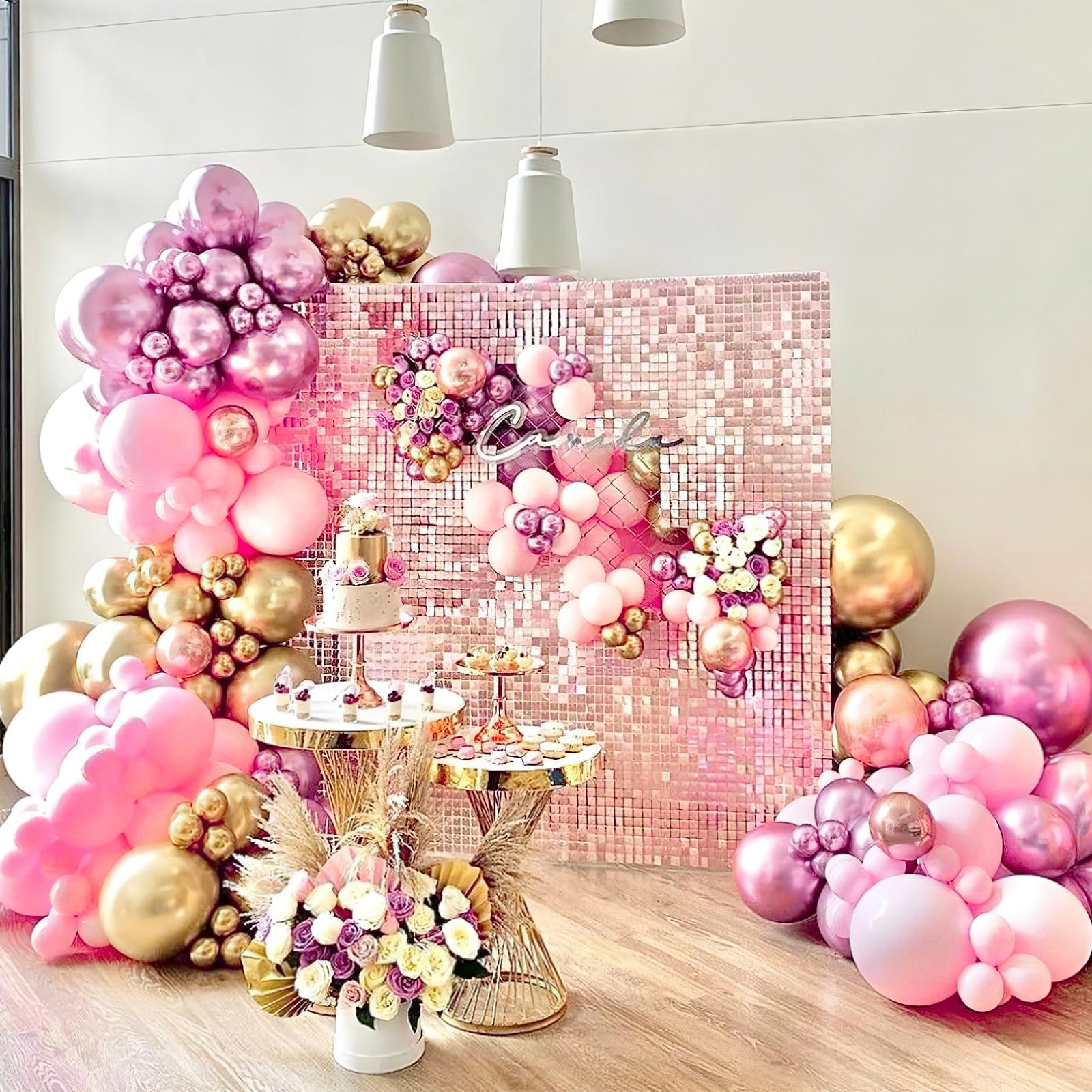 PartyWoo Light Pink Balloon Arch Kit Garland 142pcs Different Sizes of 18 12 10 5 Inch Baby Pastel Pale Pearl Metallic Pink White Clear Confetti Balloons for Baby Shower Birthday Party Decorations