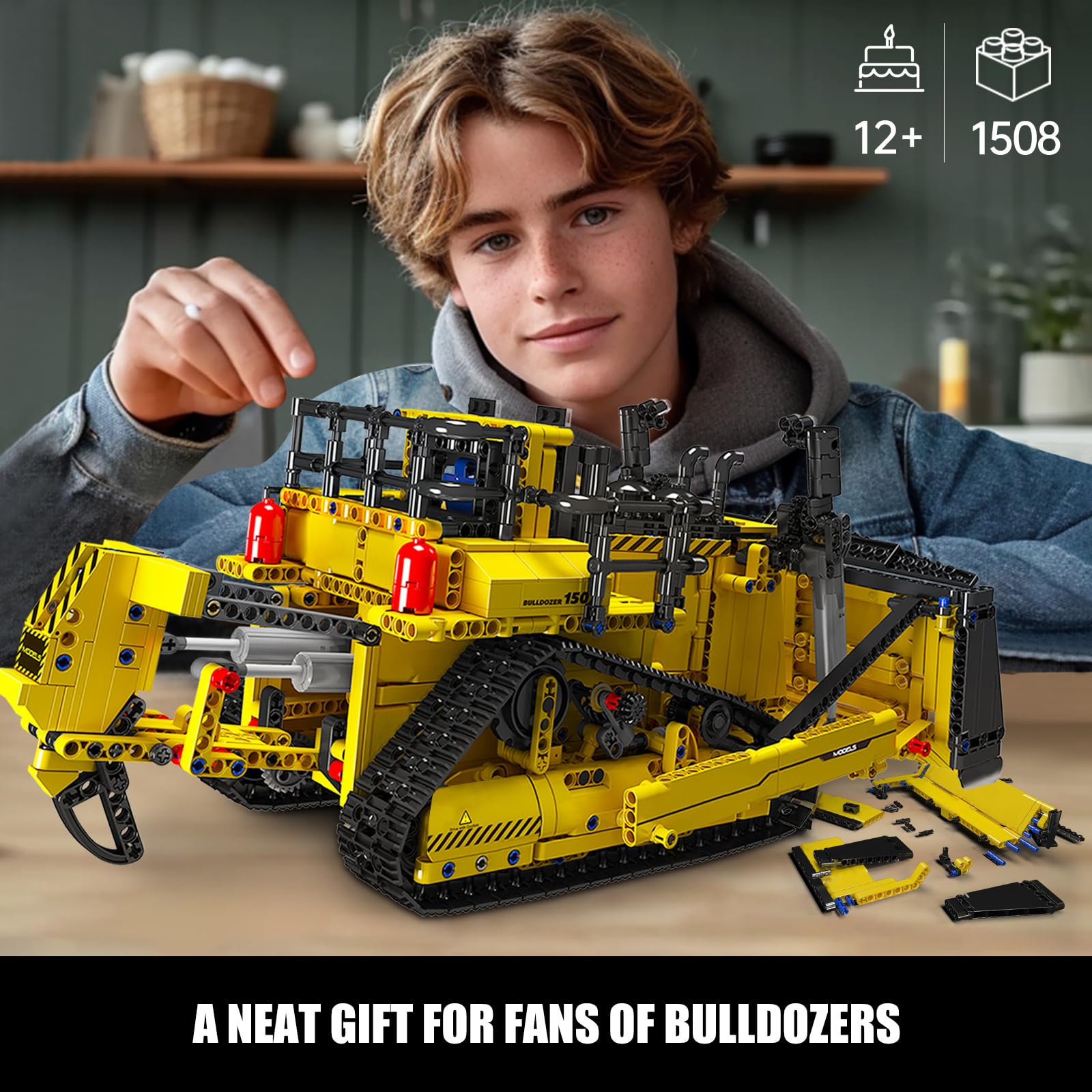 Mould King Bulldozer Technique Building Set, App-Controlled 2.4G RC Bulldozer Truck Construction Vehicle Toys with Engines, DIY Engineering Model Sets for Adults/14+(1508 Pieces)
