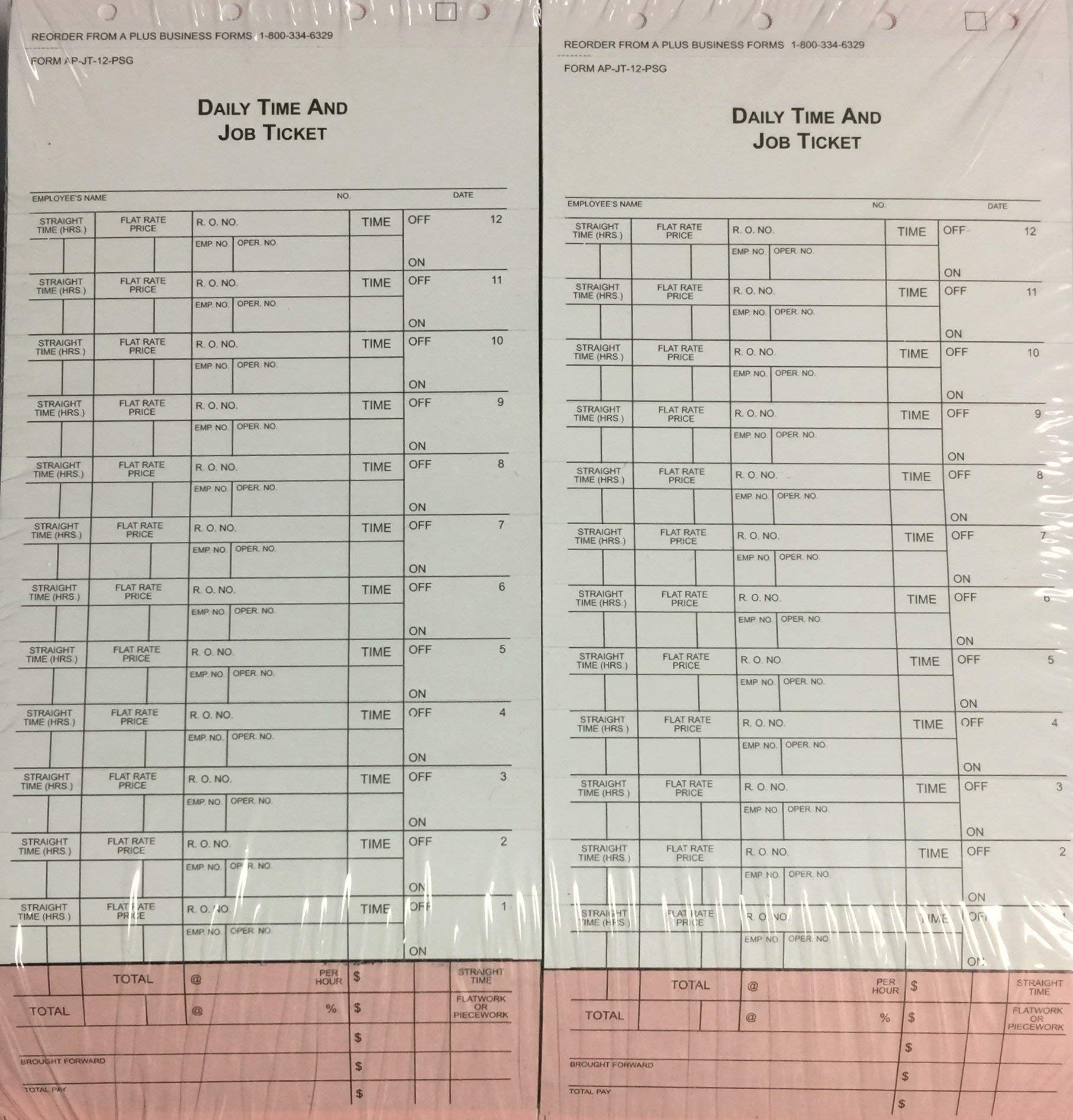 12 Flag Mechanics Daily Time and Job Ticket JT-12-PSG by A+ (500 Per Box)(V2)