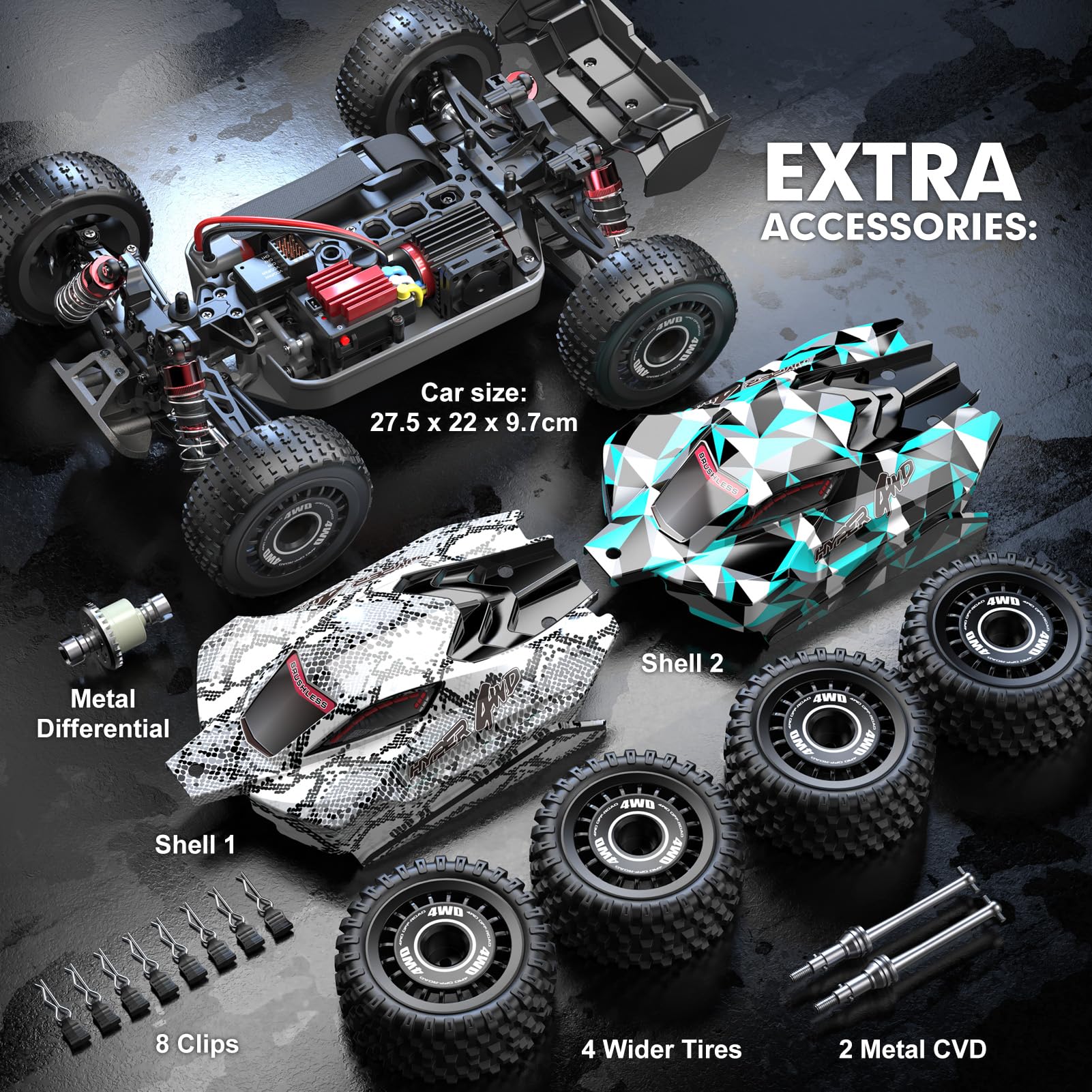 HYPER GO H16PL 1/16 RTR Brushless RC Buggy, Fast RC Cars for Adults, Max 38 mph RC Truck, 4WD High Speed Racing RC Car with 2S 2000 mAh Battery for RC Basher
