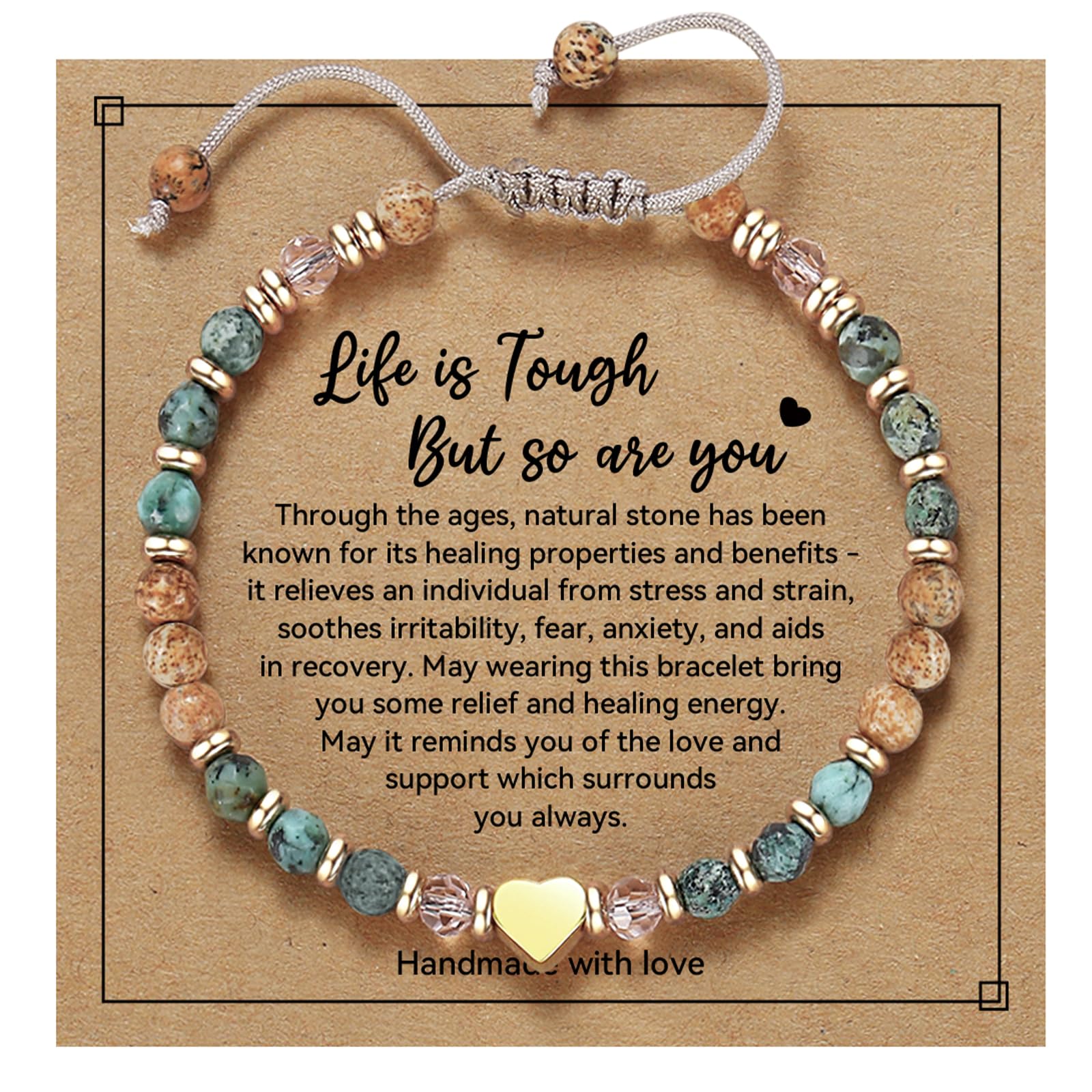 yupoxiu Inspirational Gifts for Women Birthday - Healing Natural Stone Bracelets, Thinking of You Get Well Soon Gifts for Women Friend Sister (A-Life is tough)