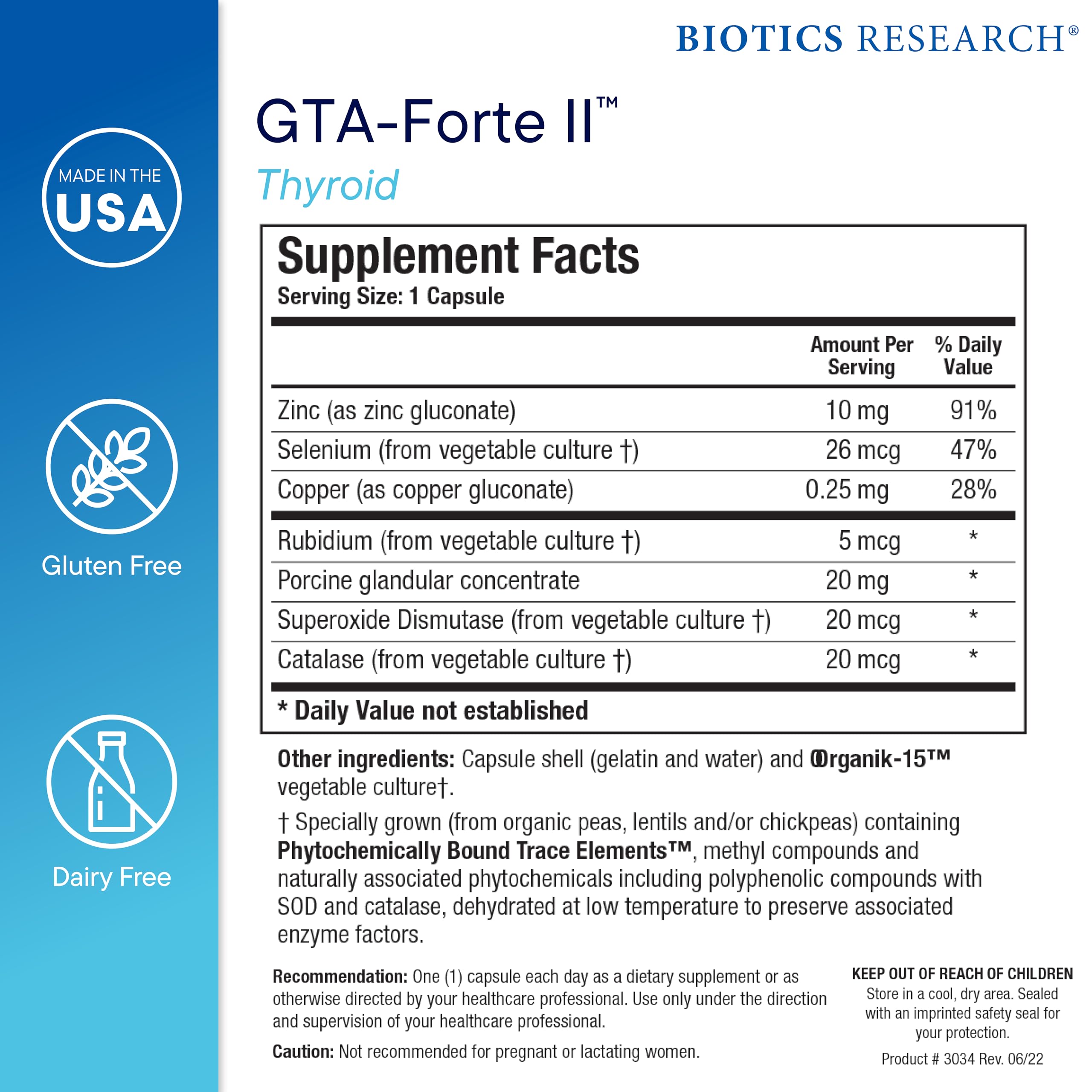 Biotics Research GTA Forte II™ Selenium Supplement with Zinc, Copper, Porcine Glandular & Rubidium, Endocrine Glands Support, Optimal Hormonal Balance, Phytochemically Bound Trace Elements 90 Capsules