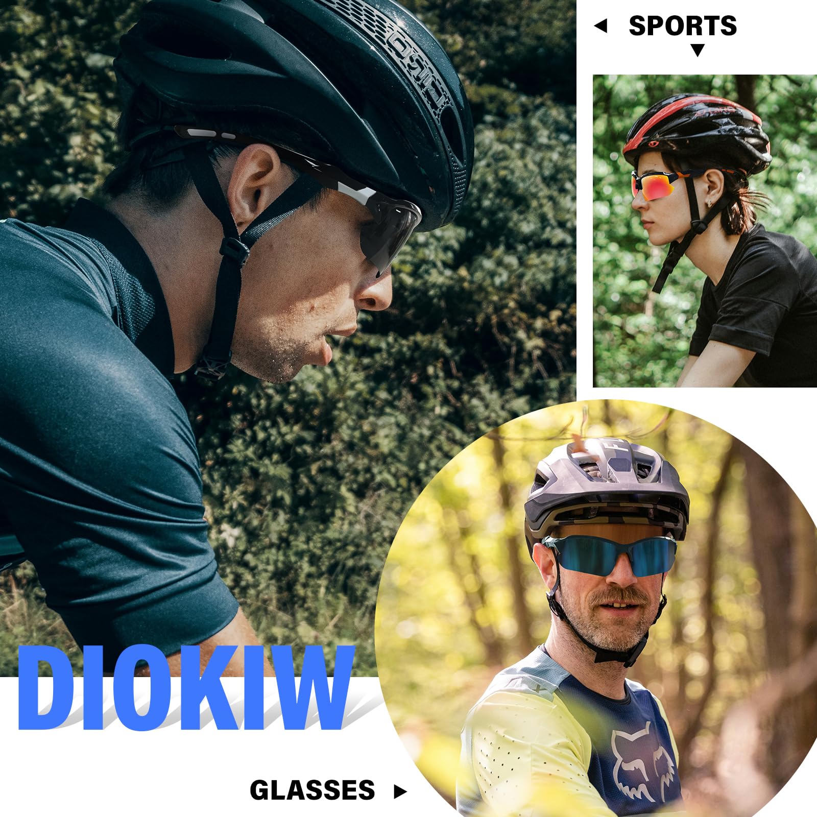 DioKiw 3PACK Sports Polarized Sunglasses for Men Cycling Running Fishing UV400 Protection Sun Glasses Lightweight Half Frame Goggles