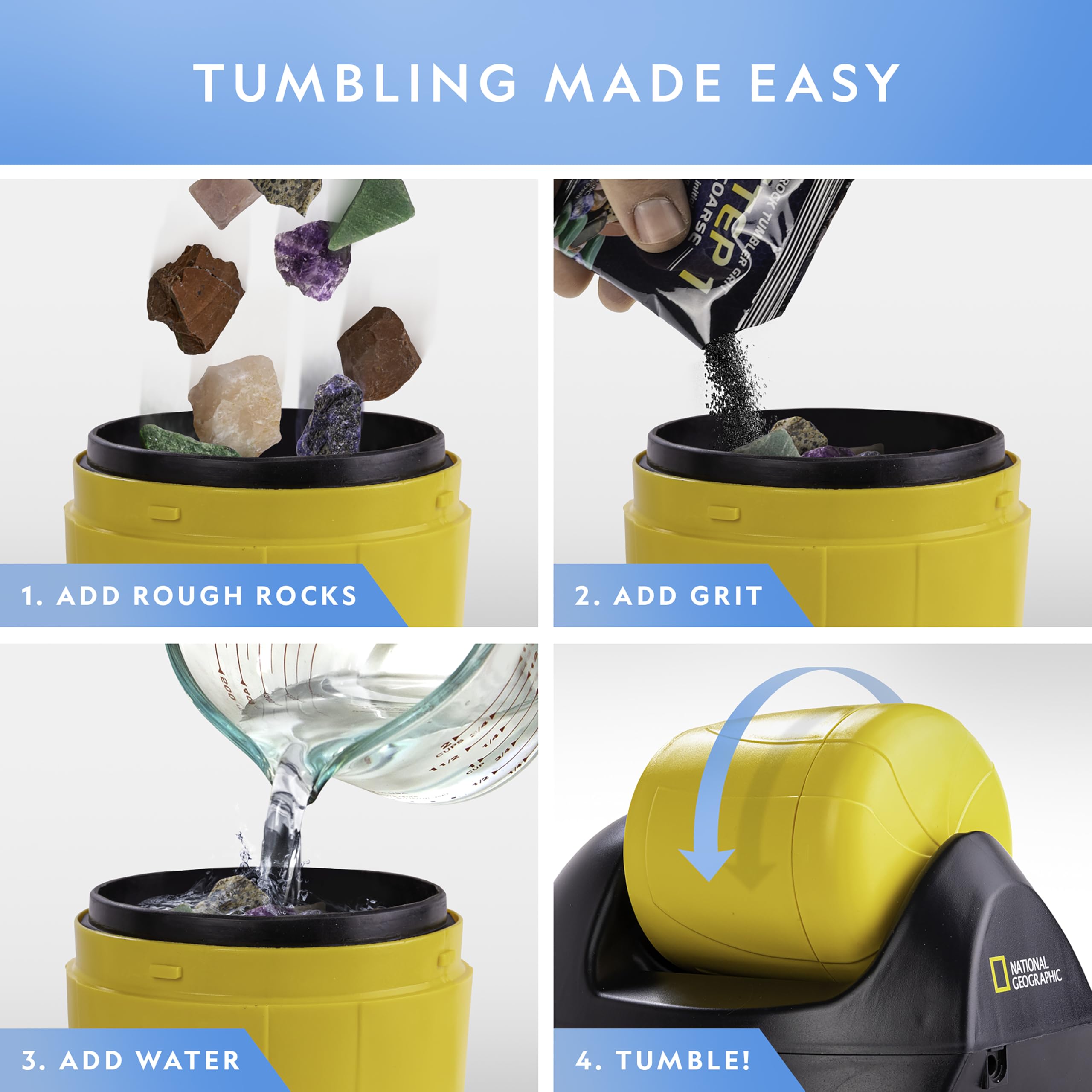 NATIONAL GEOGRAPHIC Starter Rock Tumbler Kit - Durable Leak-Proof Rock Polisher for Kids - Complete Rock Tumbling Kit - Geology Hobby Science Kit, Rocks & Crystals for Kids (Amazon Exclusive)