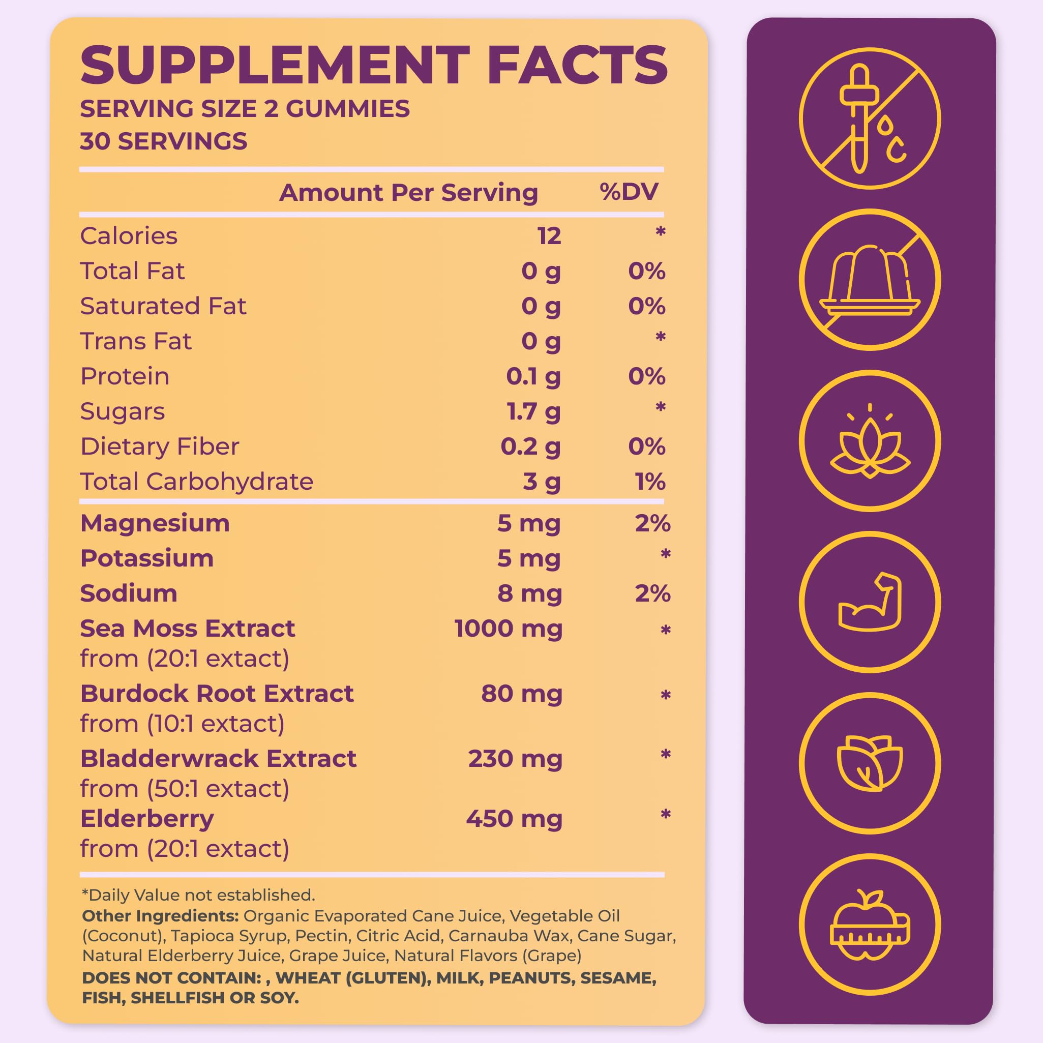 TrueSeaMoss Sea Moss Elderberry Gummies for Adults & Kids - Magnesium, Burdock Root & Bladderwrack – Supports Immune, Boost Energy, Skin & Hair Health, Detox – Made in USA - 60 Vegan Gummies