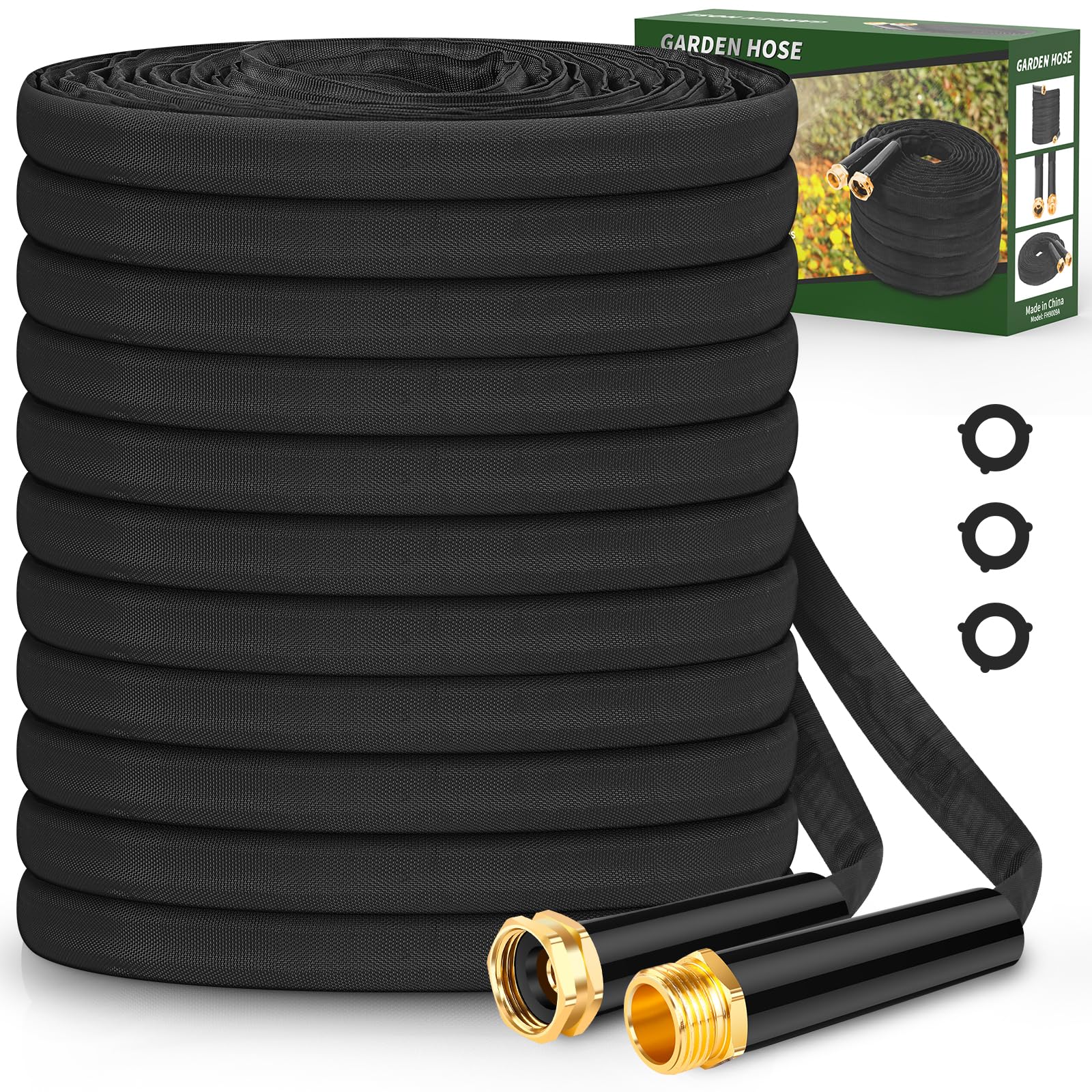 CXEZSIK Non-Expandable Garden Hose 50FT, Flexible and Tough, Lightweight and Sturdy, Abrasion Resistant and Kink-Free Water Hose for Outdoor, Yard, Lawn, Car Wash, Marine, and Camper Use