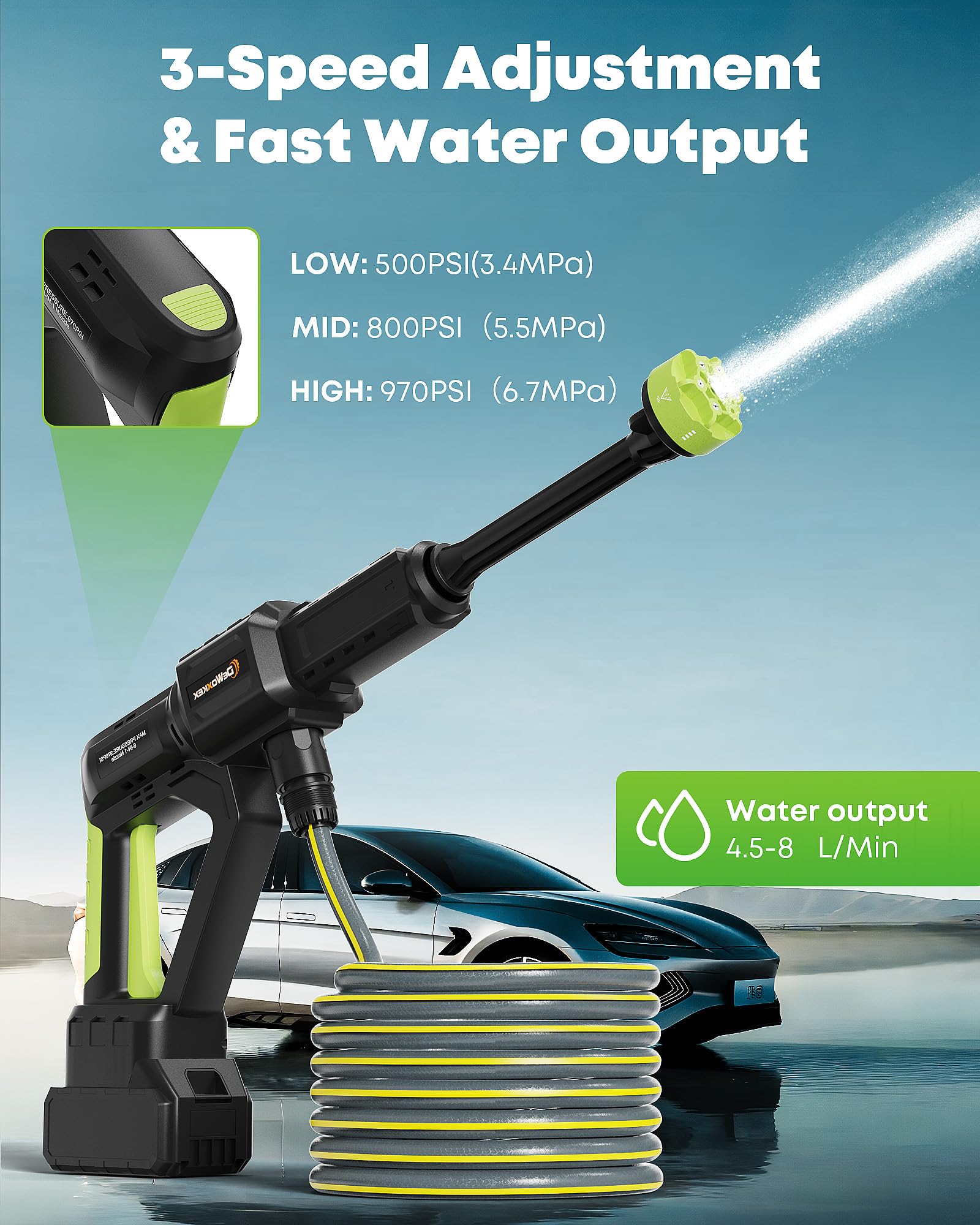 Dkenicor Cordless Pressure Washer, 970PSI Portable Pressure Washer with 6-in-1 Nozzle, 4.0Ah Battery Pressure Washer, High Pressure Washer Gun for Car, Fence, Floor, Patio