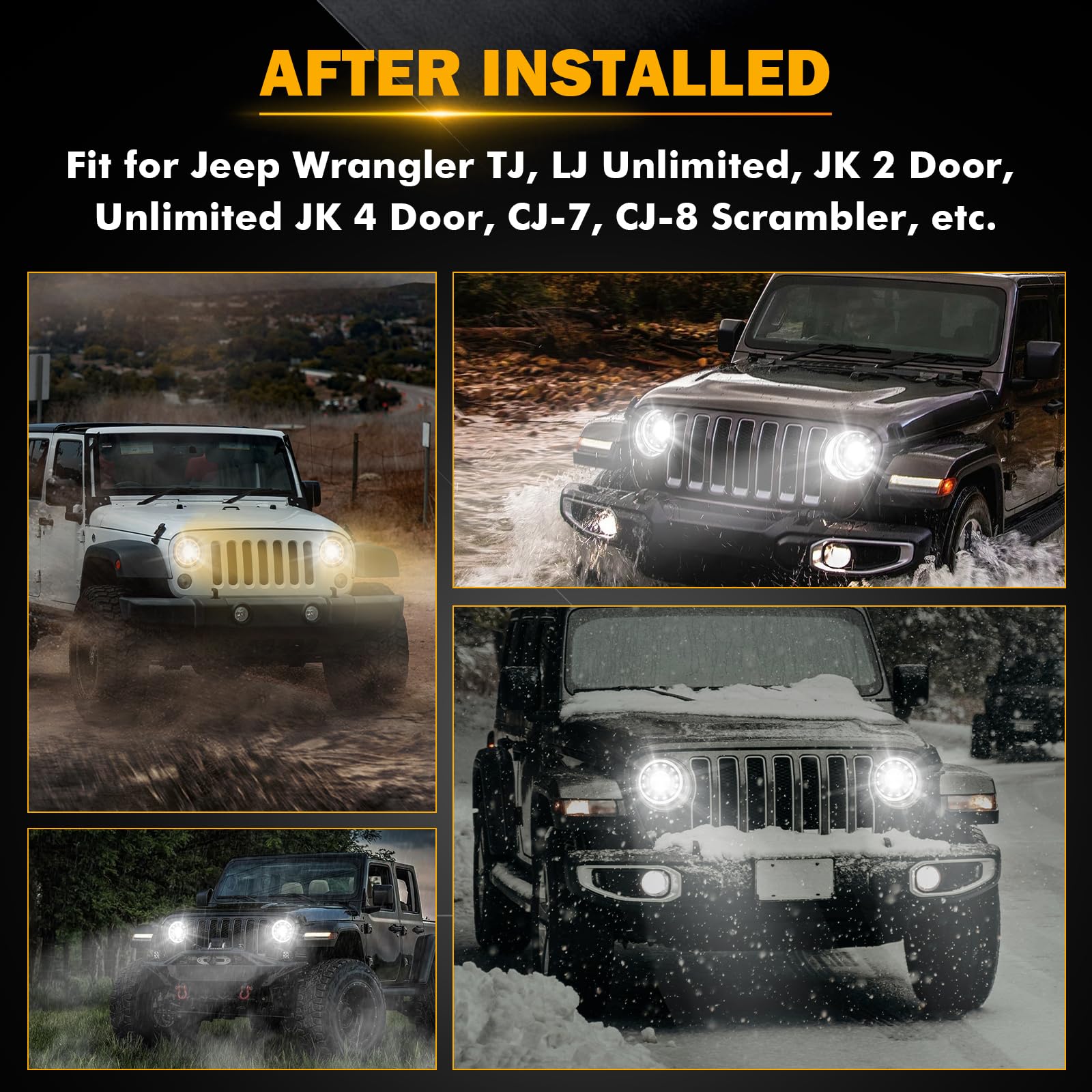 Auxbeam 7 Inch LED Headlights Black H6024 with DRL & Turn Signal & Start-up Gradient Welcome Light Replacement for 1997-2018 Jeep Wrangler JK JKU TJ LJ CJ, DOT Approved Anti-glare 7" Round Headlamps
