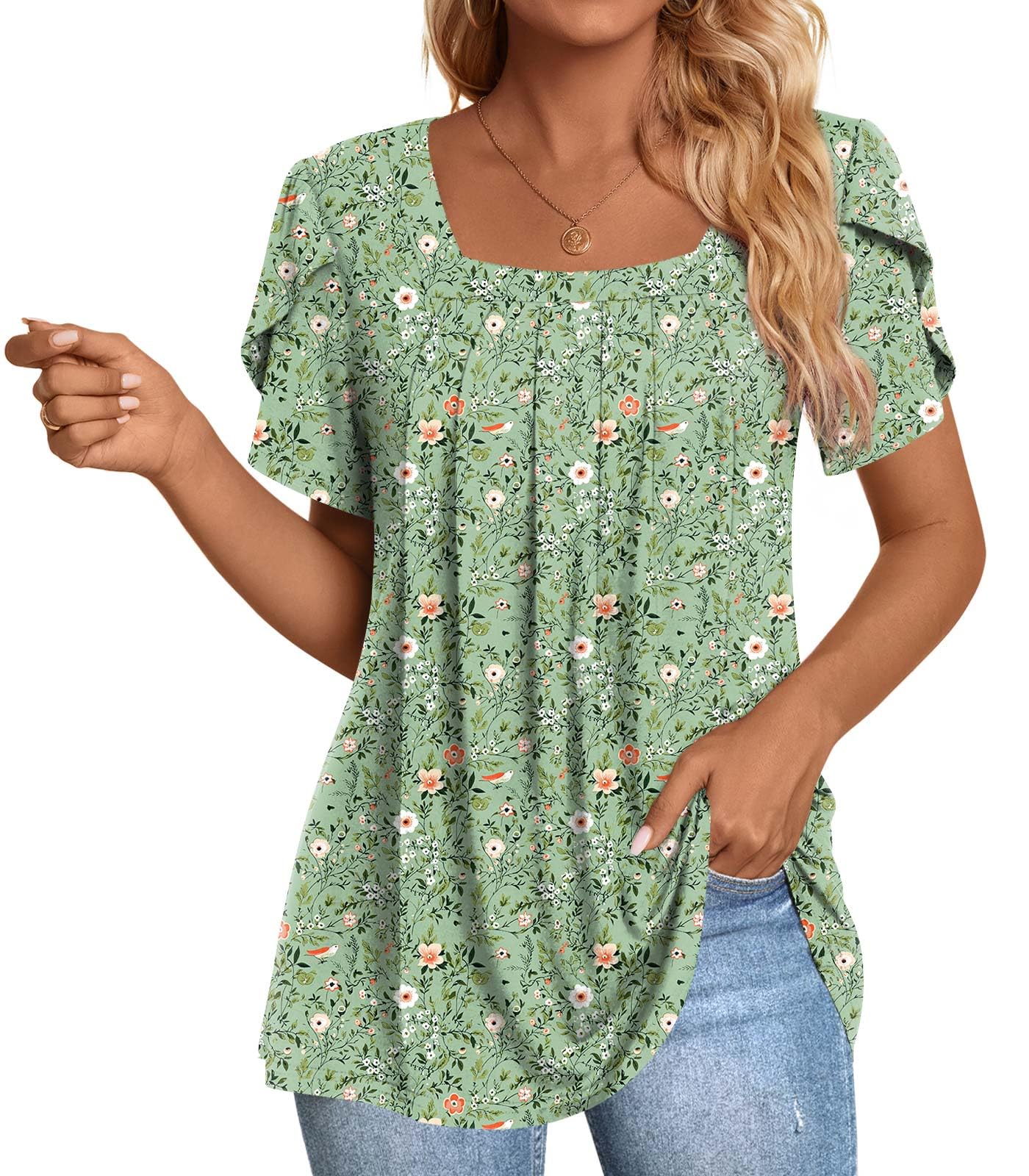 Anymiss Womens Summer Tops Dressy Casual Blouses Square Neck Tunic XL
