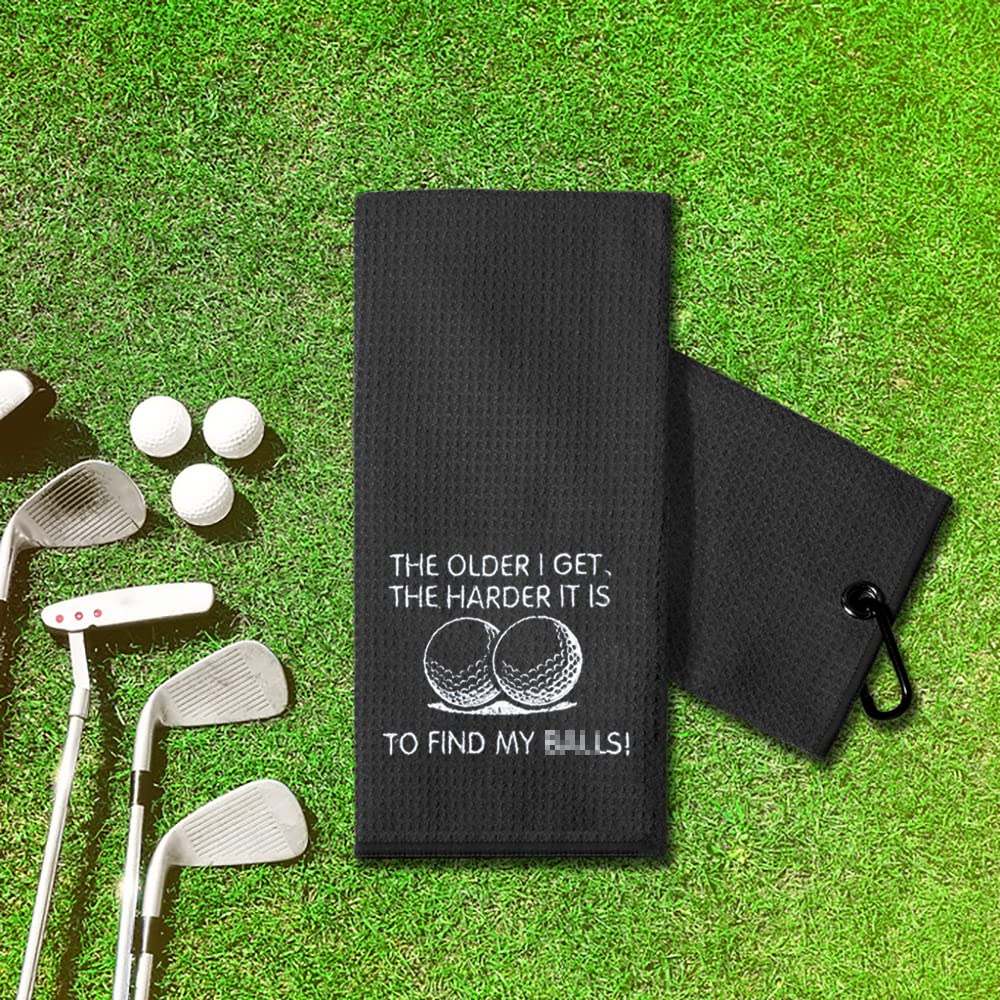 TOUNER Funny Golf Towel Gift for Dad, Funny Golf Towel for Men, Retirement Gifts for Men Golfer, Embroidered Golf Towels for Golf Bags with Clip (The Older I Get The Harder It is to Find My)