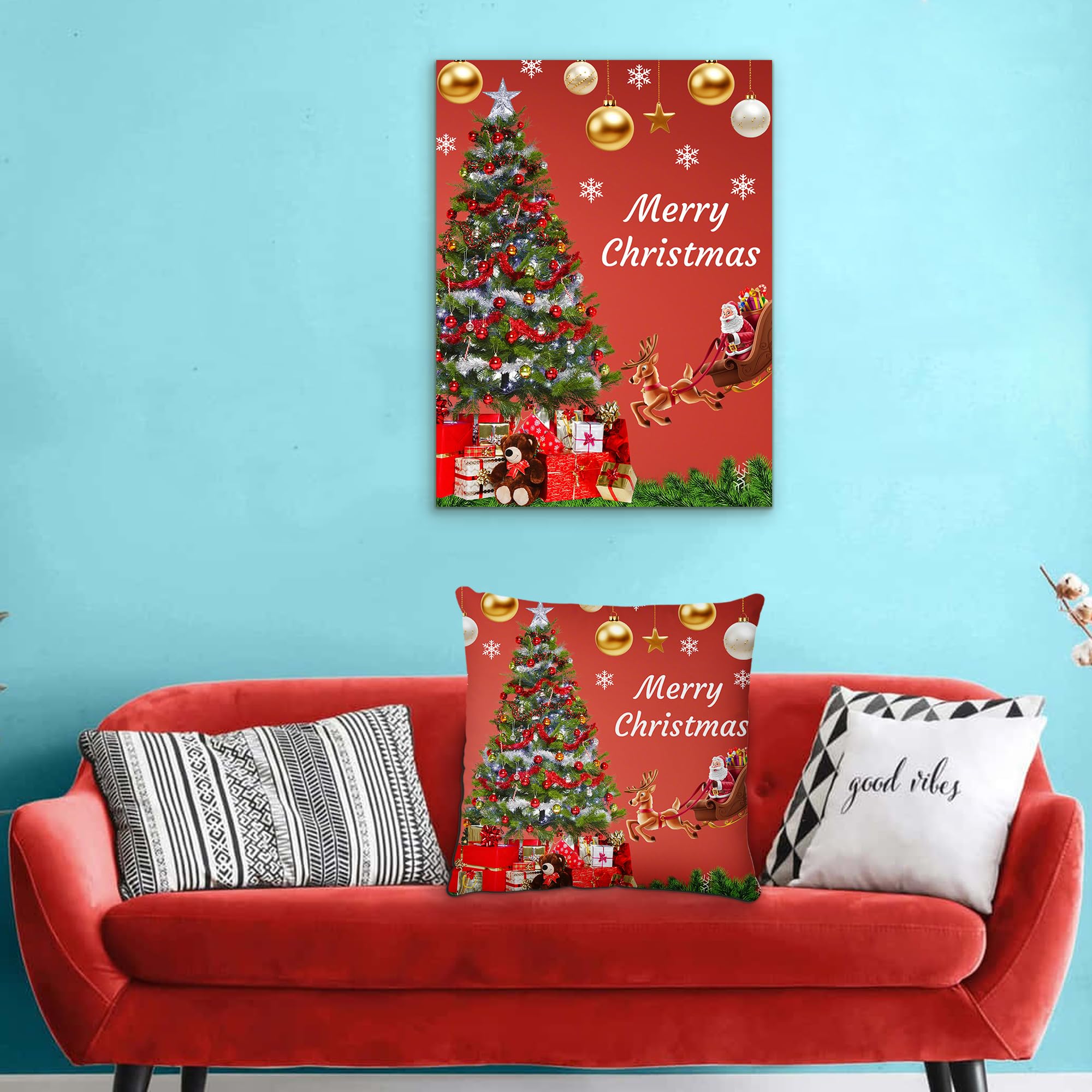 Christmas Pictures Wall Decor Framed Canvas Wall Art for Living Room Bedroom (12’’W X 16’’H)