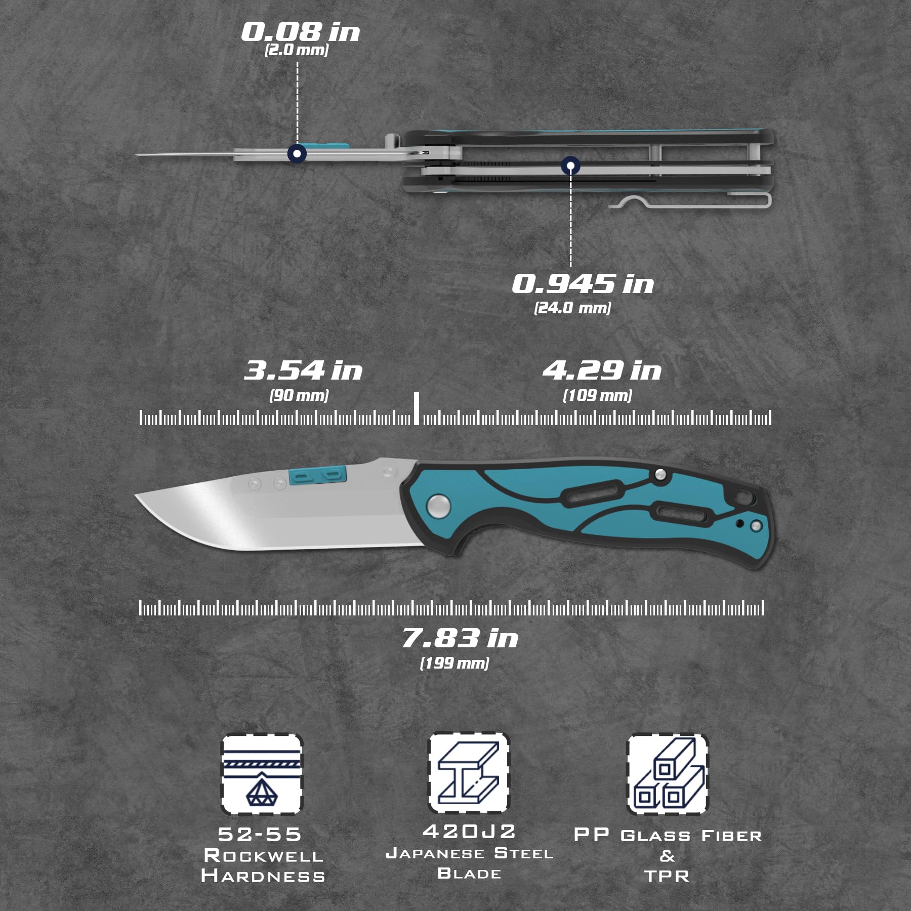 KNINE OUTDOORS Hunting Double Blade Pocket Knife with Replaceable Blades and Clip, Skinning and Gutting Knife, EDC for Deer Hunting, with 9 Blades (Blue)