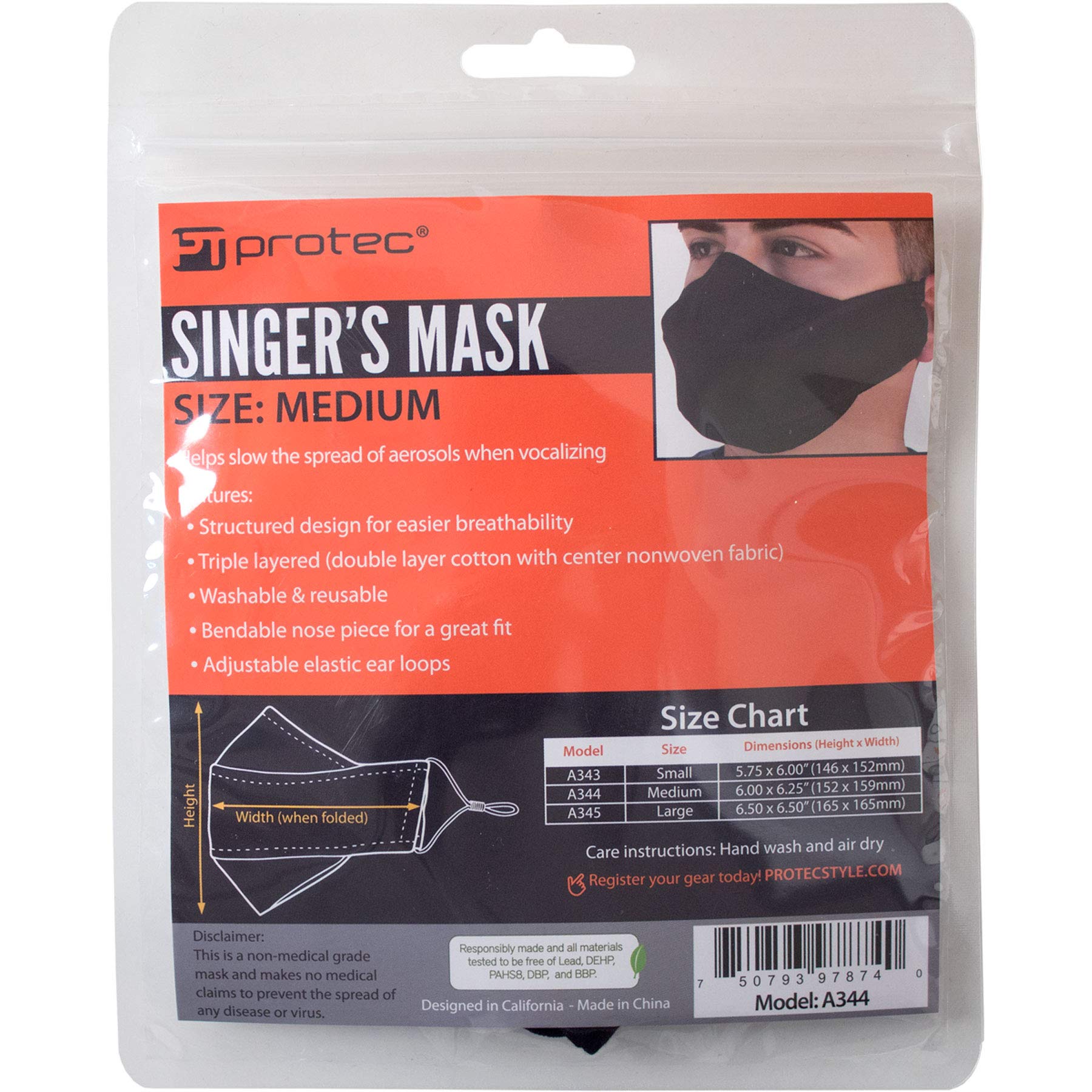 Protec Singer's Face Mask Model A344, Size Medium