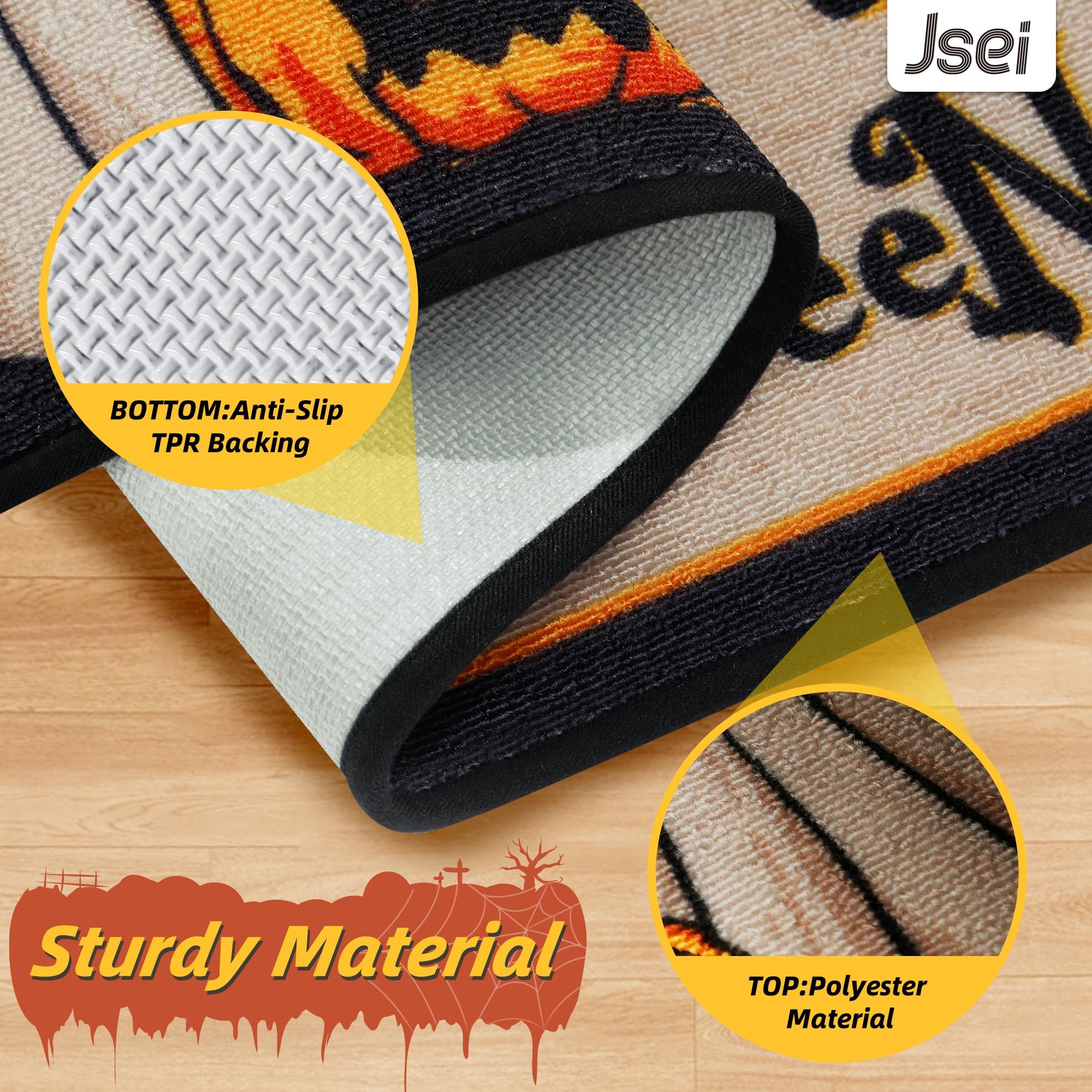 JSEI Halloween Holiday Doormat, 17''x30'' Non-Slip Ghost and Pumpkins Decorative Welcome Mats for Floor, Low-Profile Entryway Rugs Washable, Cute Ghost Pattern
