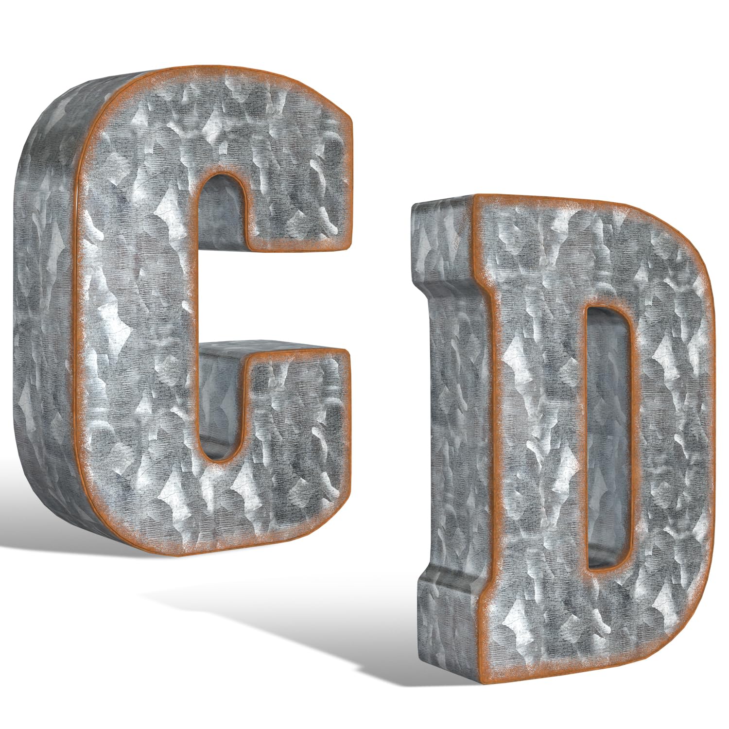 CraftyCrocodile Galvanized Metal Letters for Wall Decor - C and D for Hanging or Freestanding - Unique Blend of Rustic, Vintage, Western, and Industrial Styles, Bundle
