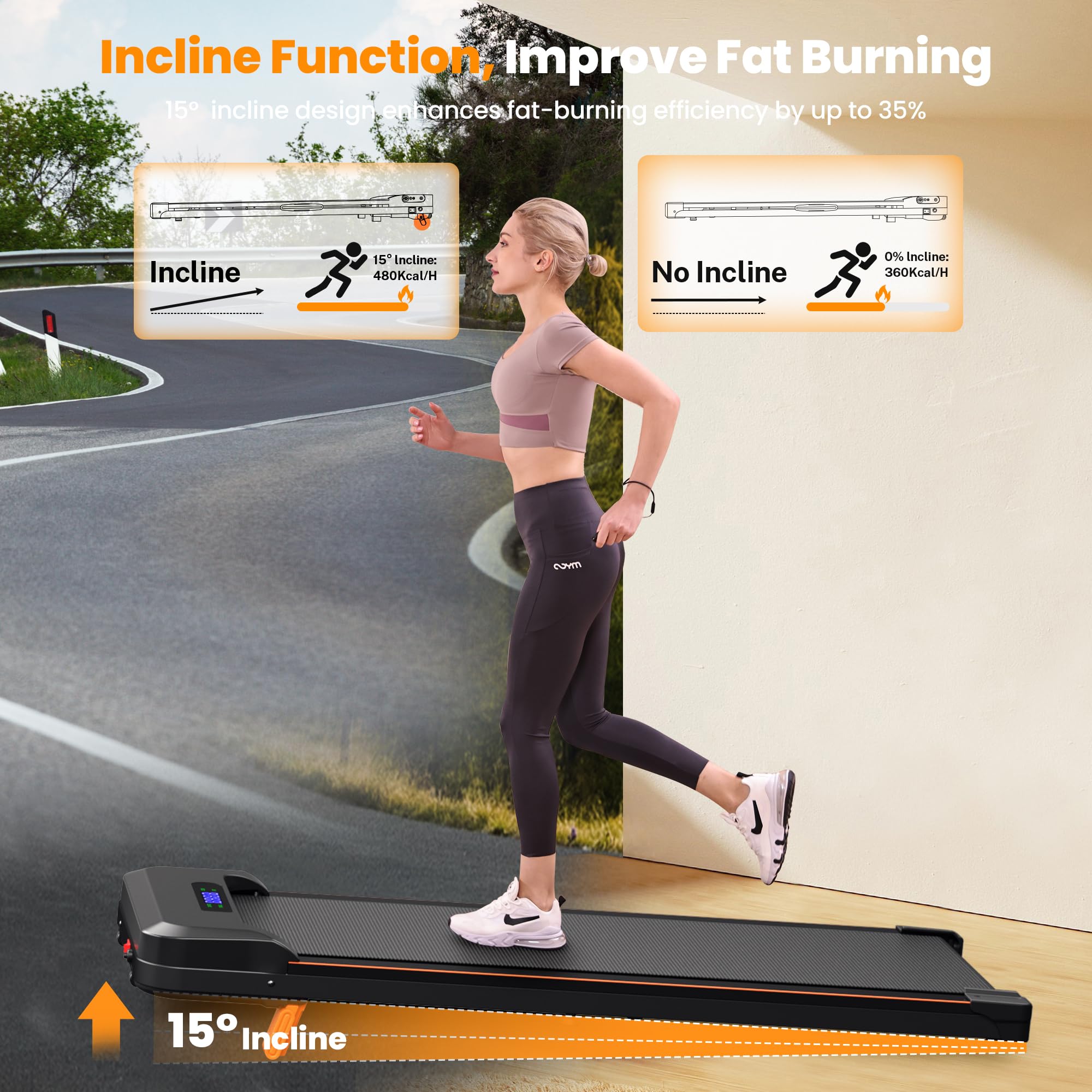 Walking Pad with Incline, Under Desk Portable Foldable Treadmill for Home Office, Walking Pad 4 in 1 for Walking Running, 2.5HP Compact Small Treadmill with Remote Control