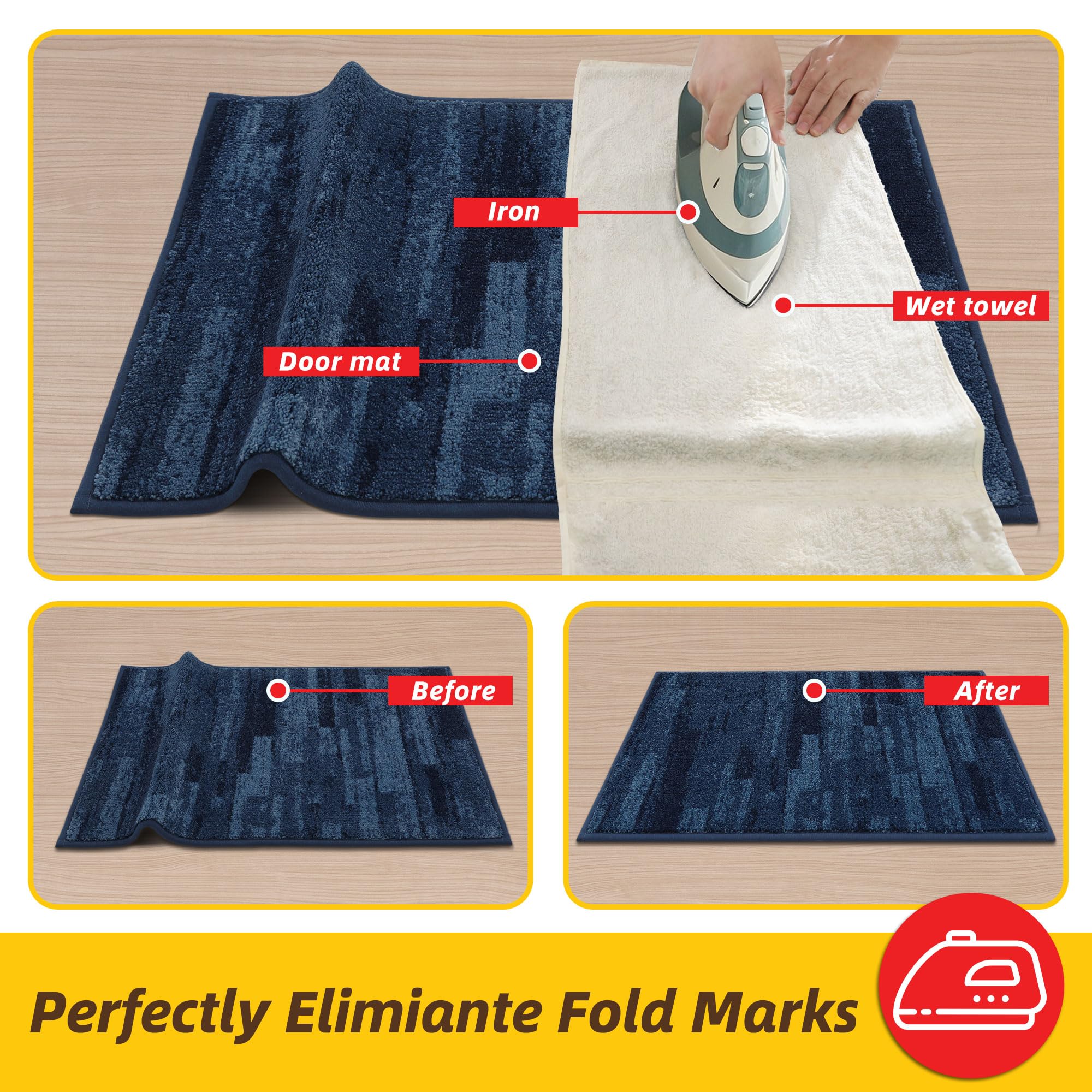JSEI Dirt Trapper Door Mat 20"x32", Non-Slip Doormats Washable Entryway Mat, Welcome Floor Mat Absorbent Low Profile Dog Door Mats for Front Back Door, Muddy Wet Shoes & Paws, Blue