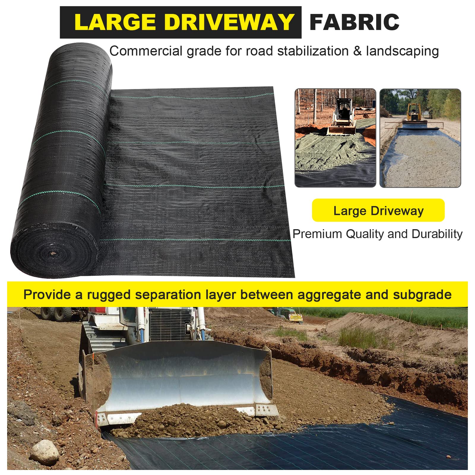 Driveway Fabric, 6x300 ft Road Fabric Commercial Fabric, Landscape Fabric Heavy Duty2.4OZ French Drain Fabric for Erosion Control,Landscape Fabric,Construction Projects