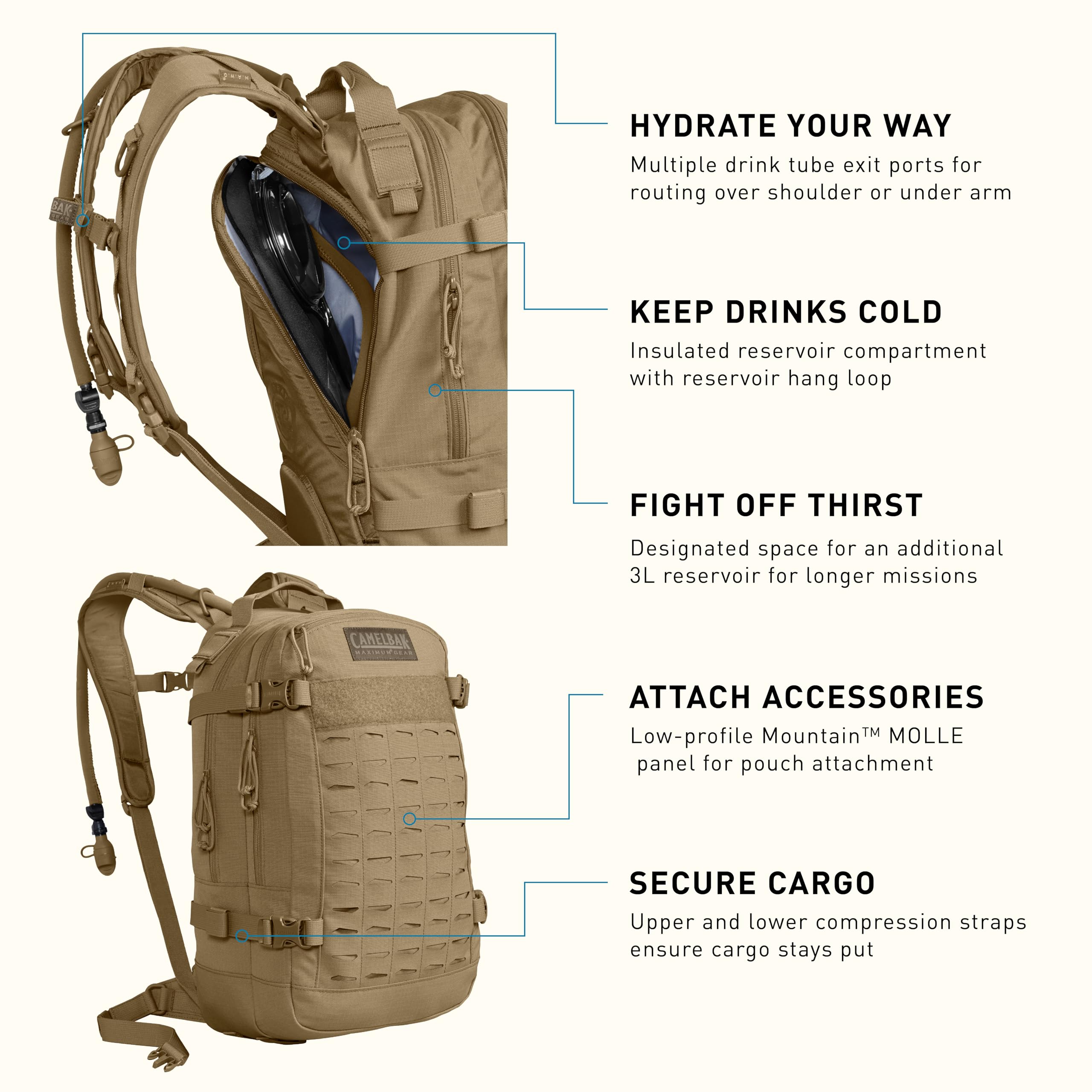 CamelBak H.A.W.G. Tactical Hydration Backpack with 100oz/3L Mil Spec Crux Reservoir Bladder - MOLLE, Multicam