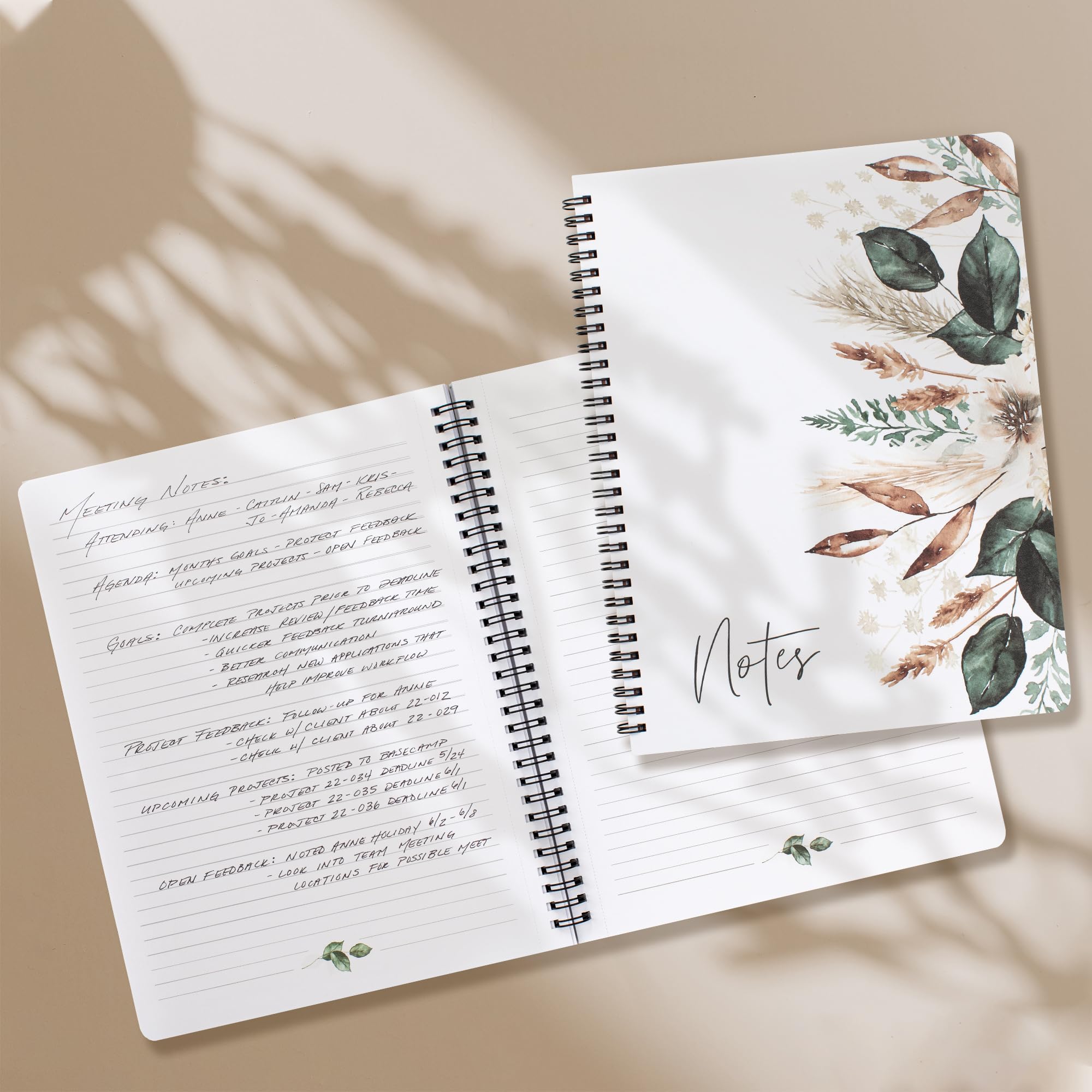 Aesthetic Spiral Notebook Journal For Women - Cute Dried Floral 10.5" x 8.5" College Ruled Notebook With Large Pockets And Lined Pages - Perfect to Stay Organized and Boost Productivity at Work or