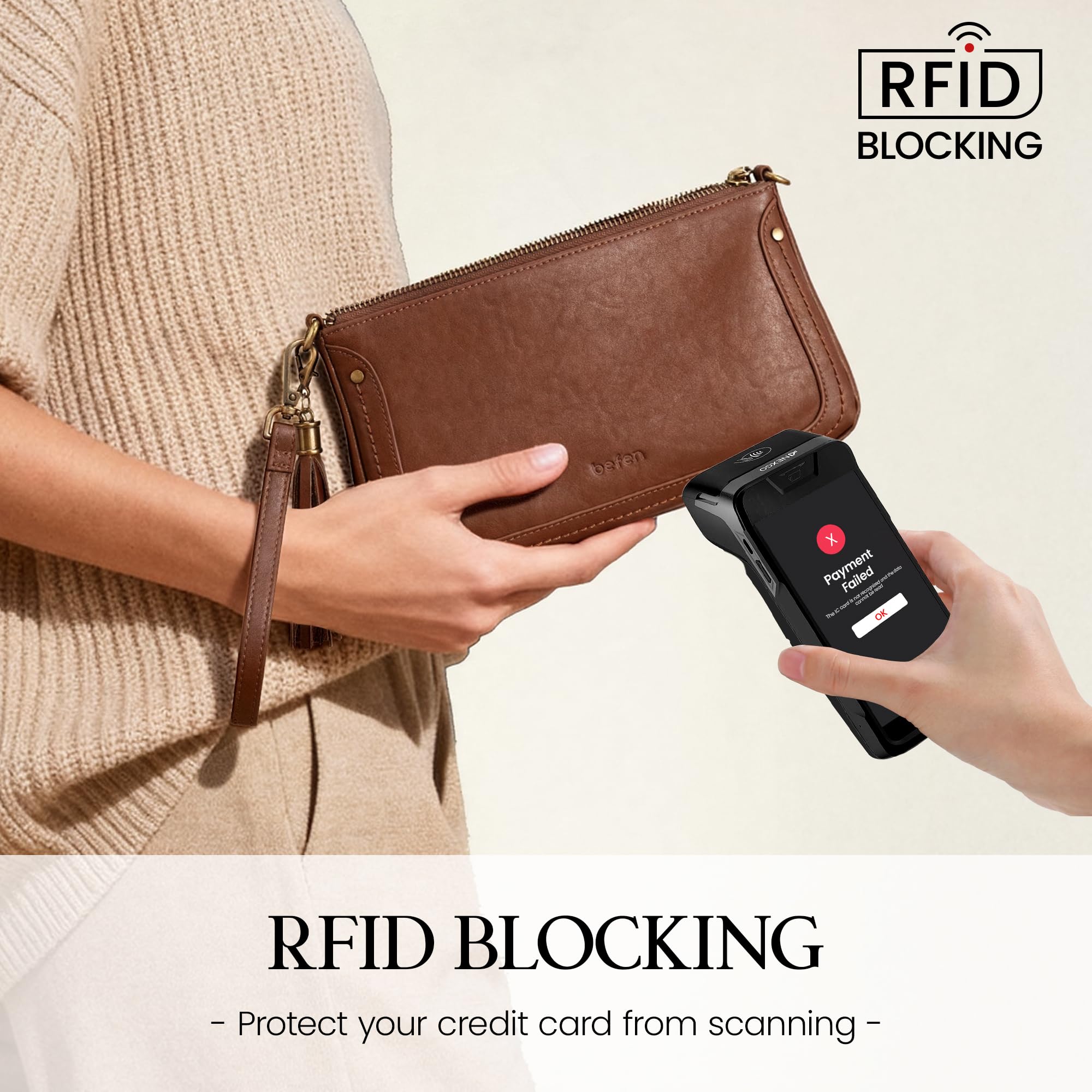 befen Genuine Leather Crossbody Bags for Women Designer Cell Phone Purse Brown Leather Purse Soft Wristlet Wallet Small Clutch Shoulder Handbag with Wrist and Crossbody Strap
