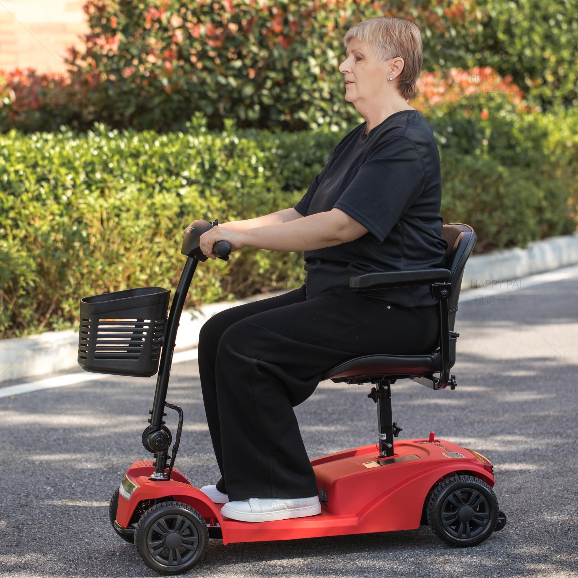 WayCare 15-25 Miles Long Range Mobility Scooter,Weight Capacity 300 LBS+ Powered Mobility Scooters for Seniors, Compact Duty Mobile for Travel with LED Headlight and Detachable Basket(Red)