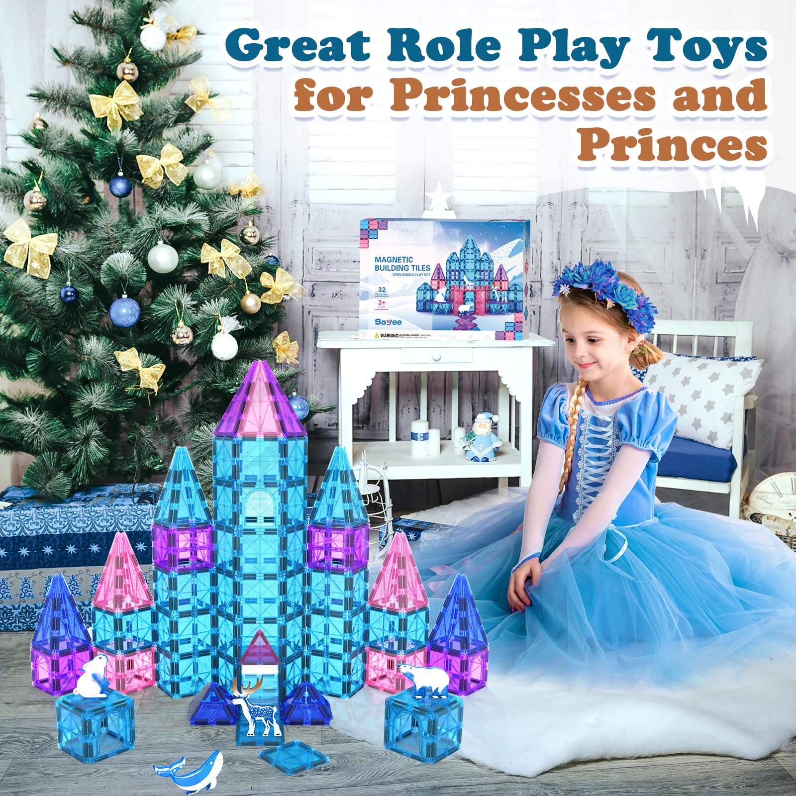 Magnetic Tiles Frozen Toys Arctic Animal Magnet Tiles Toddler Toys for Girls Ages 3-5 4-7 6-8 Pretend Play Magnetic Toys Building Blocks Kids Toys Gifts for 3+ Year Old STEM Learning and Fun