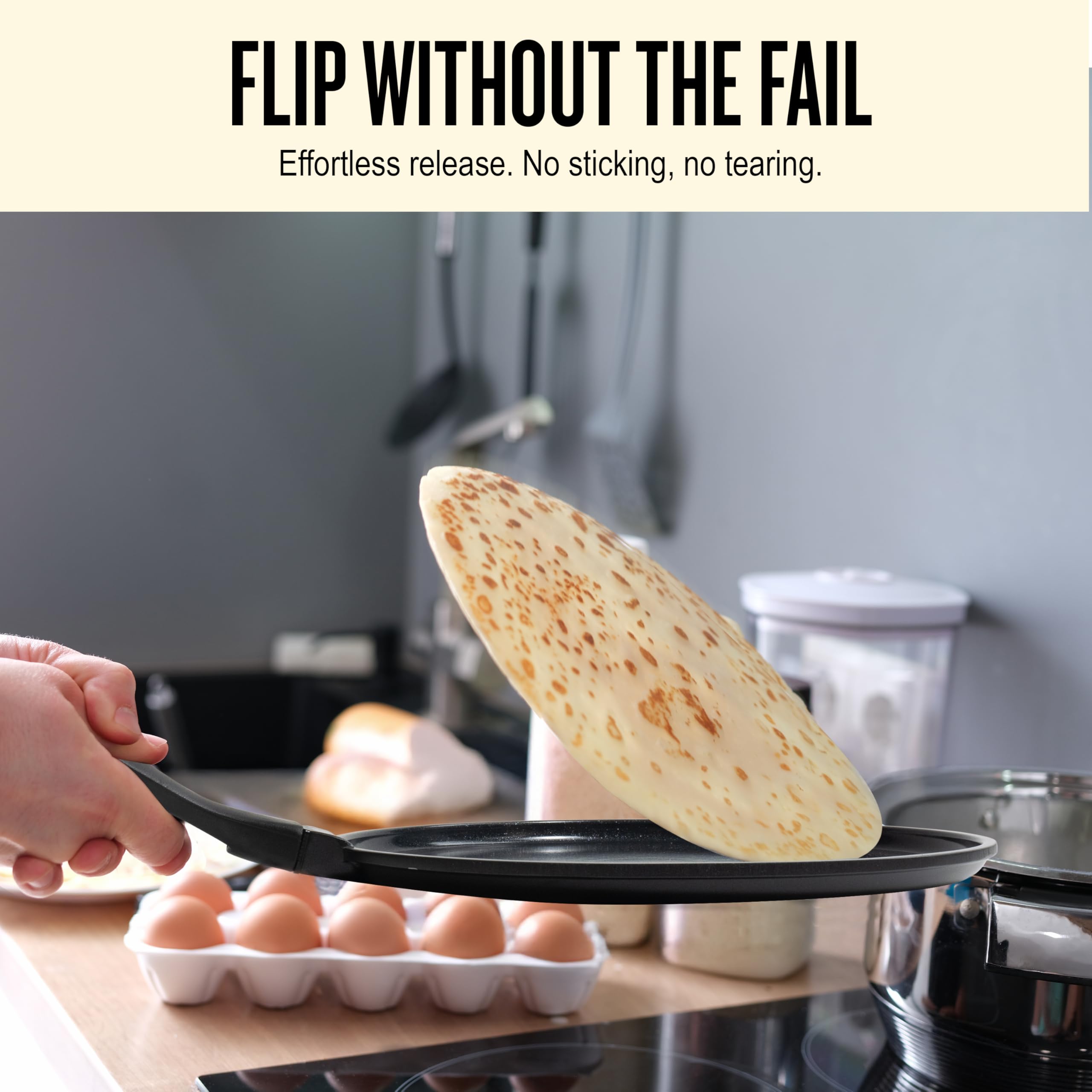 Alva Energy 11″ Ceramic Nonstick Crepe Pan – No PFAS/PFOA/PTFE, Ultra‑Low Oil Release, Works on Gas/Electric/Induction, Lightweight & Easy Cleanup & Stay-Cool Handle