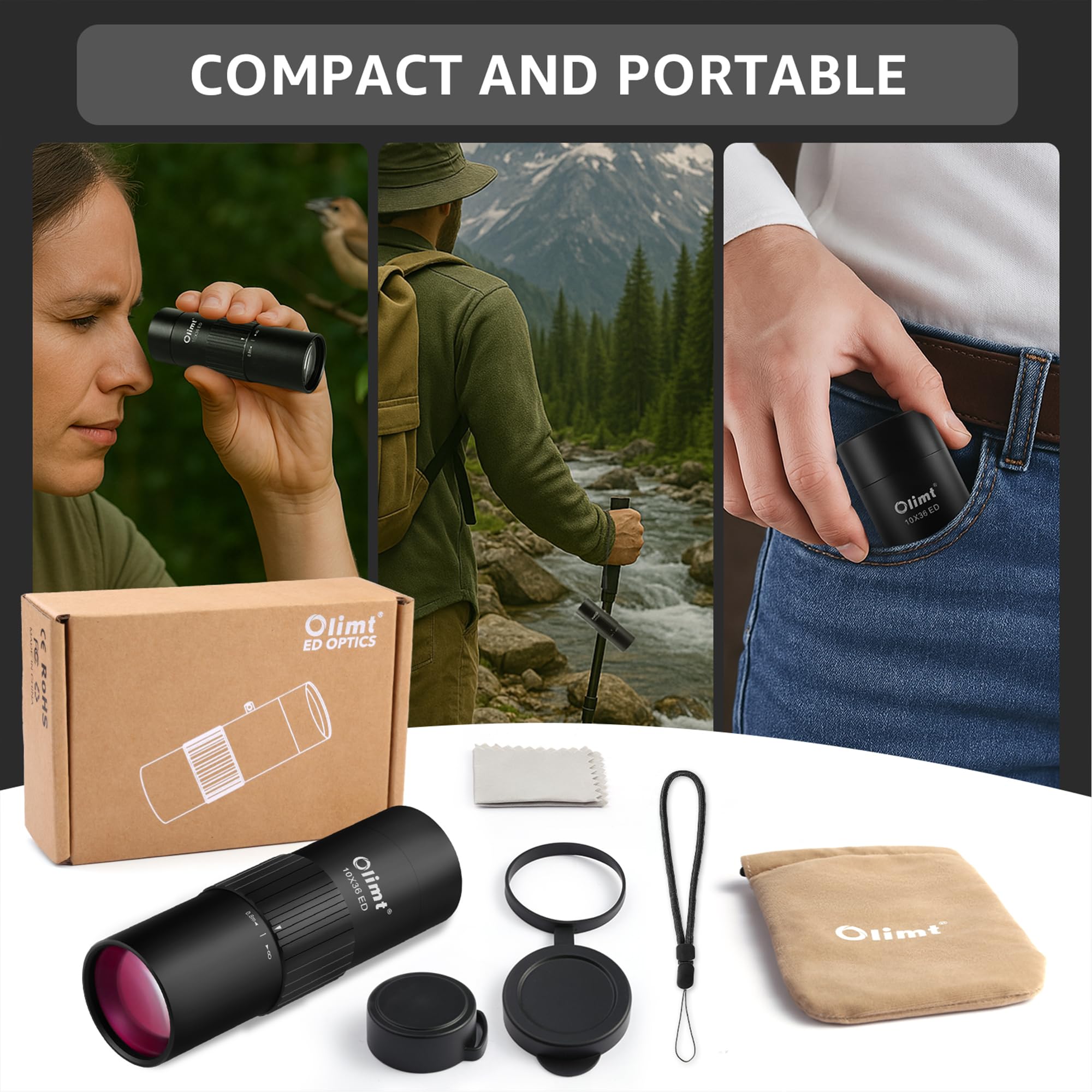 10x36 Monocular Telescope, Compact Handheld Mini Pocket Small Portable Size ED Lens Fully Multi-Coated HD BAK-4 Prism Optics Professional Waterproof Fogproof for Adults Hiking Bird Watching Travel