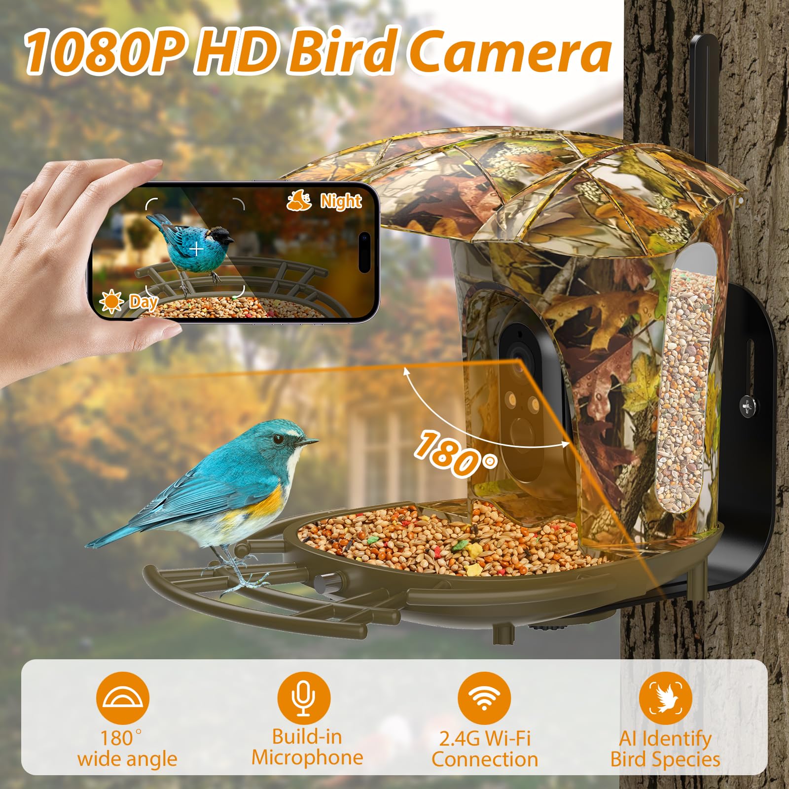 Lollyes Smart Bird Feeder Camera Outdoor, Instant Notification with Solar Panel, Bird Feeder Camera with AI Recognition, Bird Watching Gift for Bird Lovers