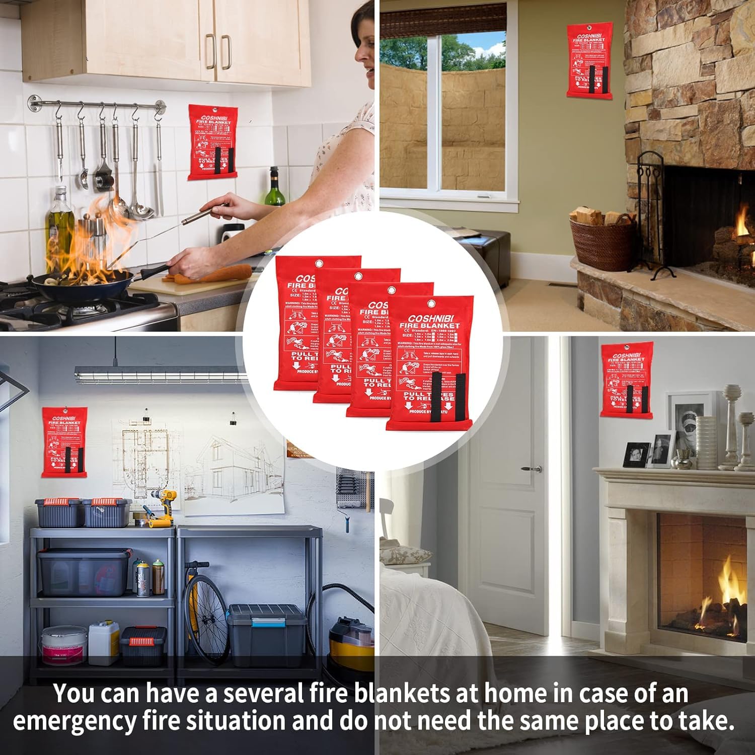 COSHNIBI Fire Blanket Emergency Fire Blanket for Home & Kitchen High Heat Resistant Fire Suppression Blankets Fiberglass Fire Blanket (2 Pack)
