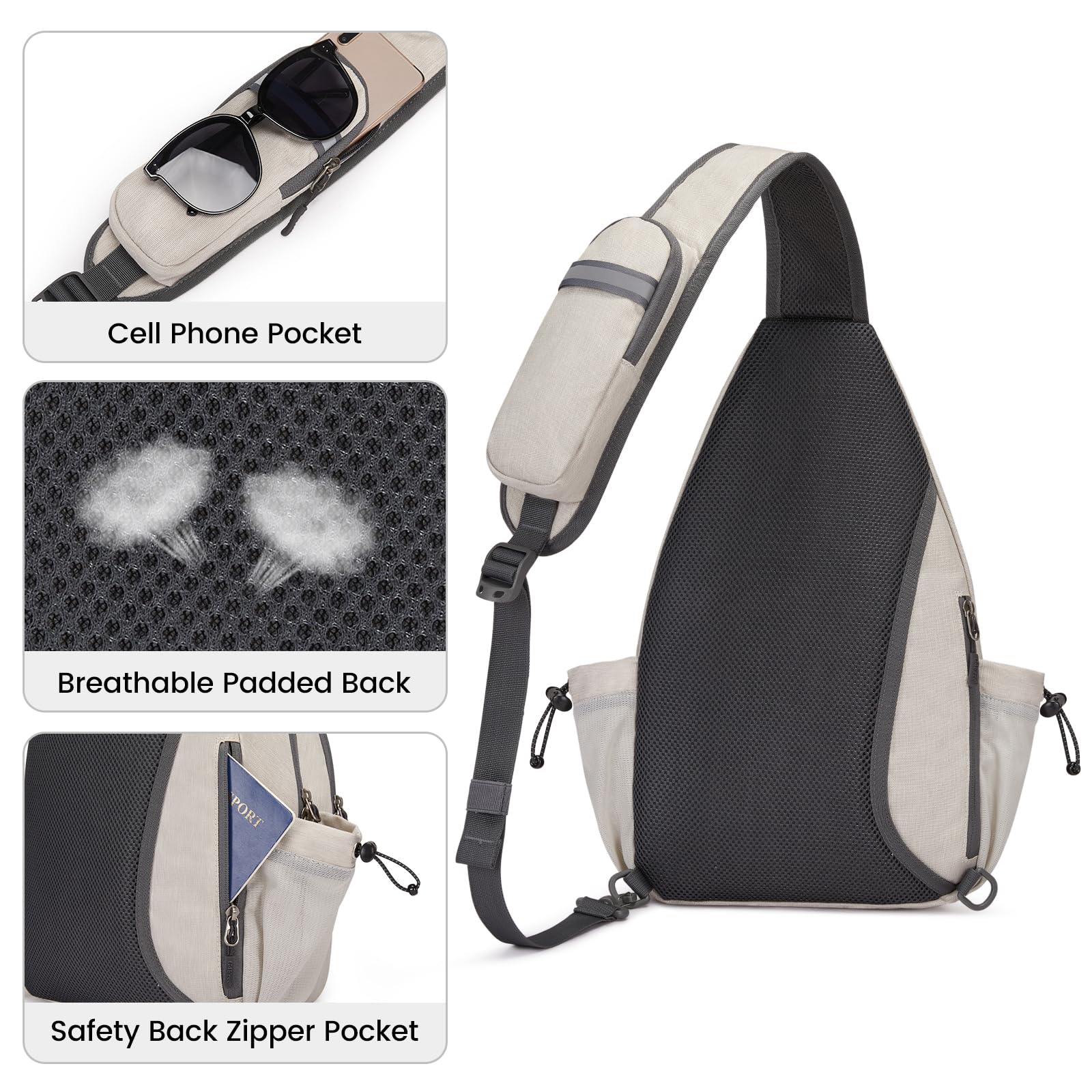 G4Free Sling Bag, Crossbody Pickleball Bag for Men Women, Lightweight Crossbody Chest Backpack for Sports, Travel, Ivory
