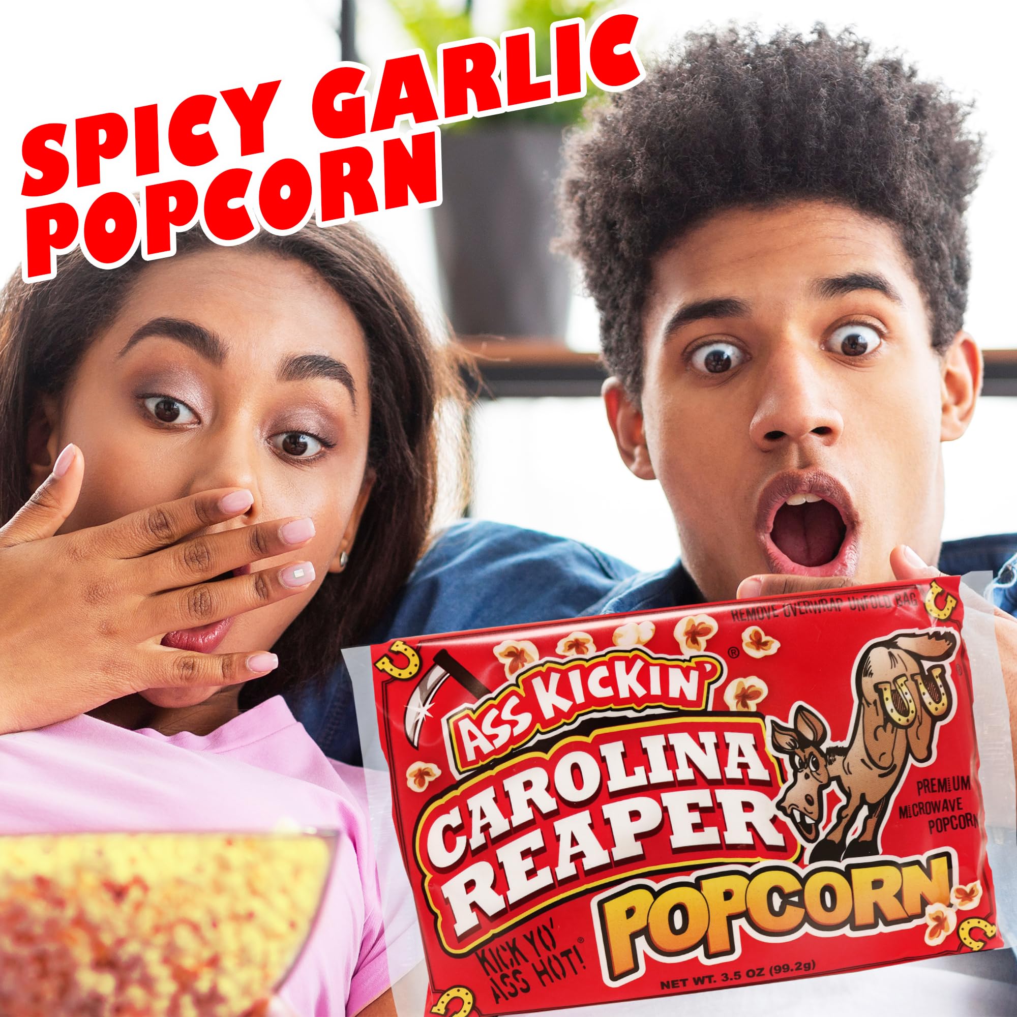 ASS KICKIN’ Carolina Reaper Pepper Microwave Popcorn – 6 Pack - Ultimate Spicy Gourmet Gift Popcorn - Makes a Great Movie Theater Popcorn or Snack Food - Try if you dare!