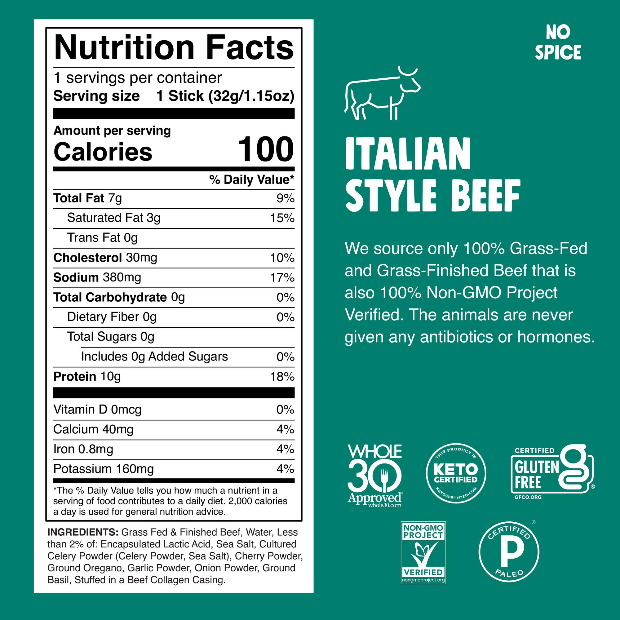 CHOMPS AIP Mild Beef Jerky Snack Sticks 10 Pack, 5 Sea Salt, 5 Italian Style - Whole30, Paleo, Gluten Free, Sugar Free, Nitrate Free