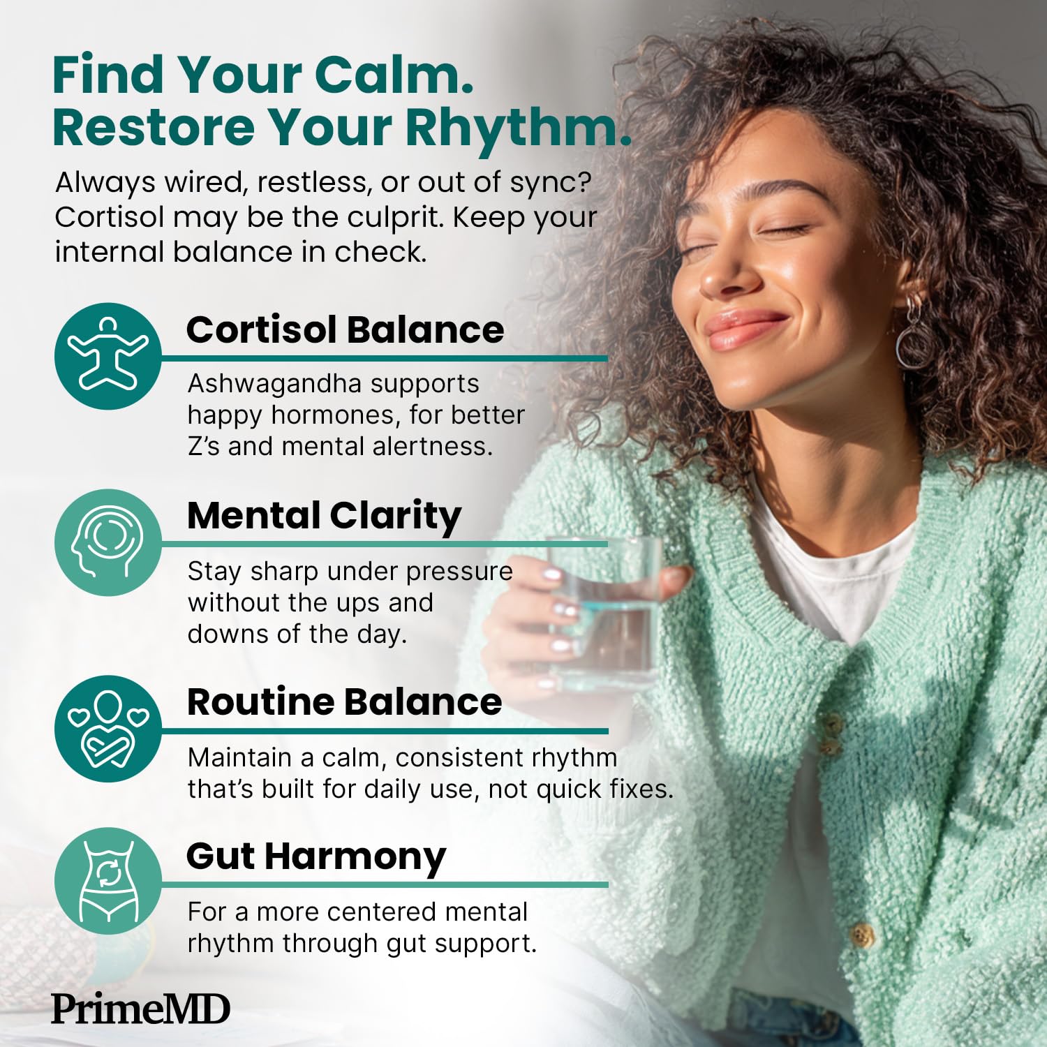 5-in-1 Cortisol Supplement for Women and Men with Ashwagandha for Calmness, Focus, and Adrenal Support Supplements with Shilajit Extract, Magnesium Glycinate, Probiotics (120 ct) (Pack of 1)