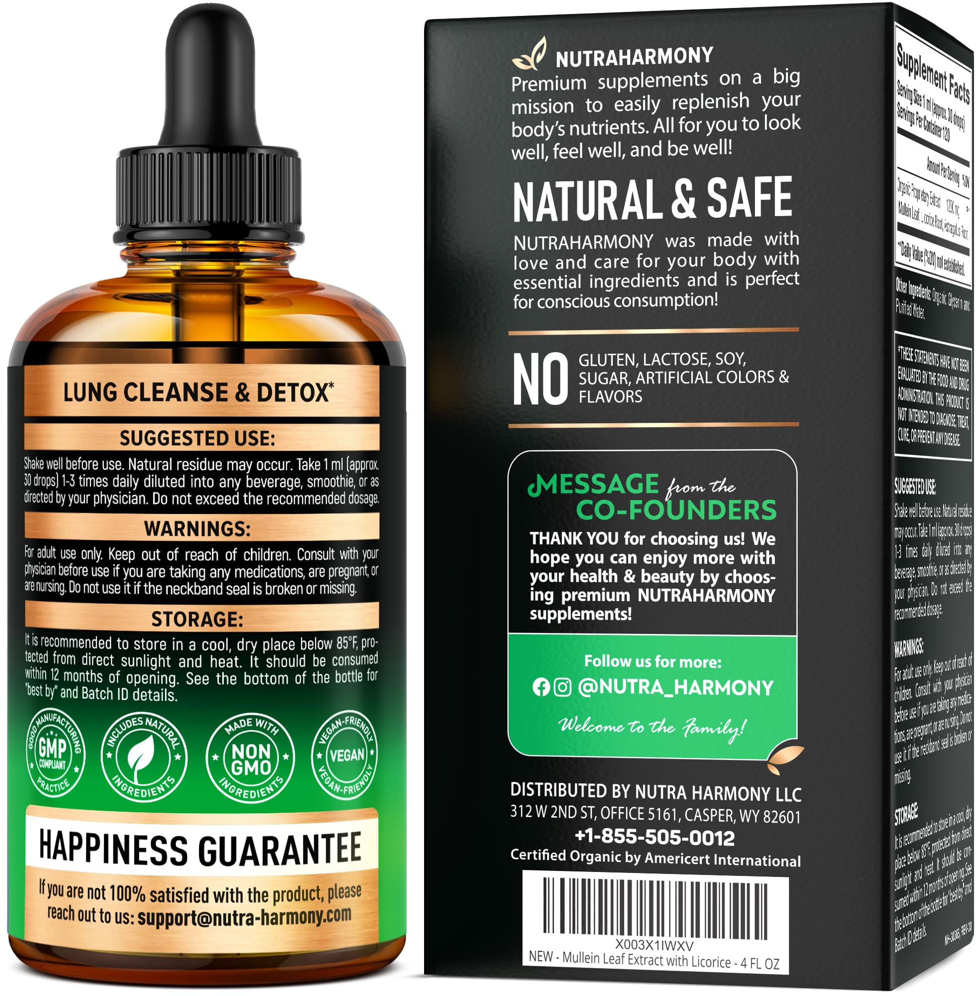 NUTRAHARMONY Organic Mullein Drops & Vitamin B12 Drops