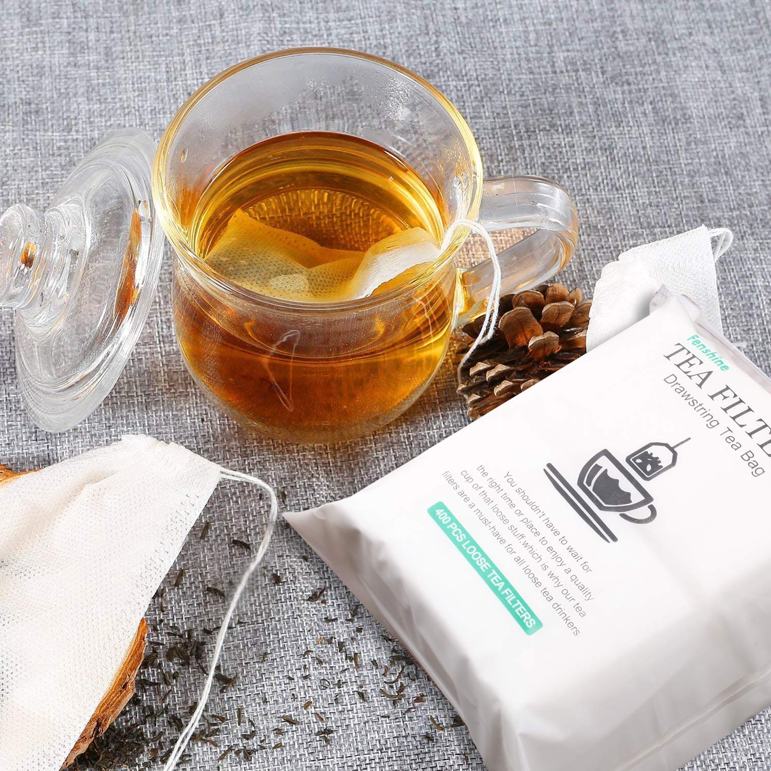 400 Pcs Tea Filter Bags Disposable Empty Tea Bags Cotton Drawstring Seal Tea Infusers Bag for Loose Leaf Teal(3.54 x 2.75 inch)