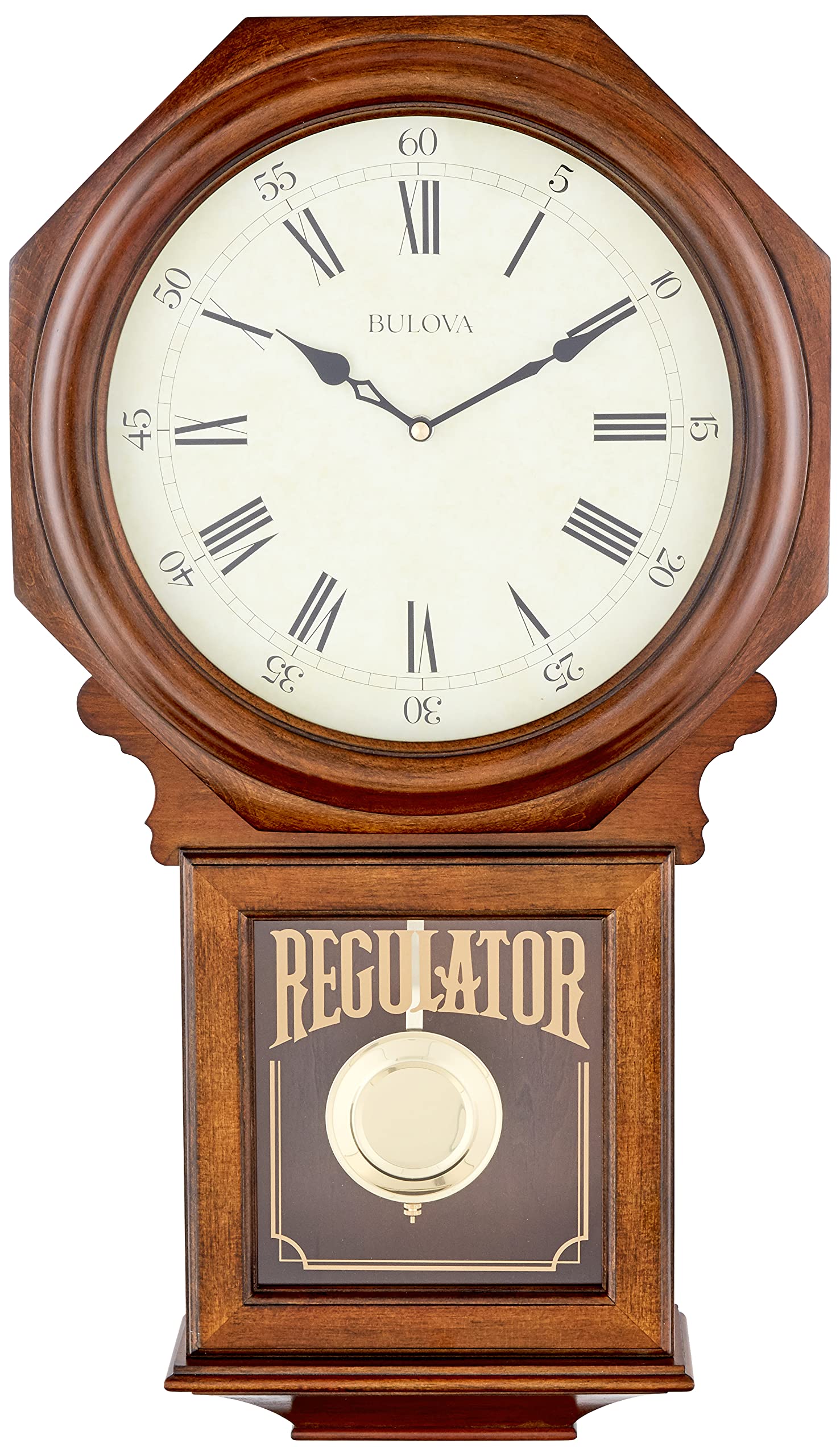 Bulova C3543 Ashford Wall Clock | 25" Schoolhouse Design | Walnut Finish | Harmonic Triple-Chime Movement | Engraving Plate