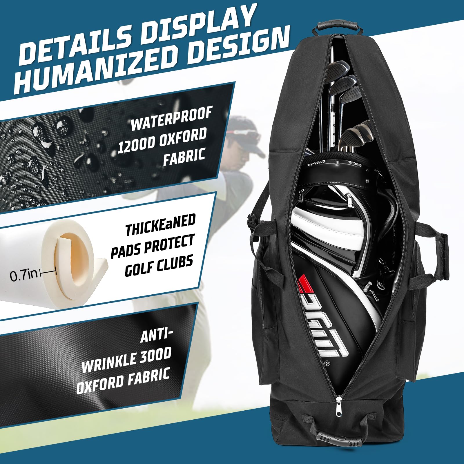DAREKUKU Golf Travel Bag with Wheels, Portable Golf Club Travel Cover for Airlines, 4 Large Pockets,1200D Heavy Duty Wear-Resistant, Soft Sided Foldable Golf Travel Case for Easy Storage