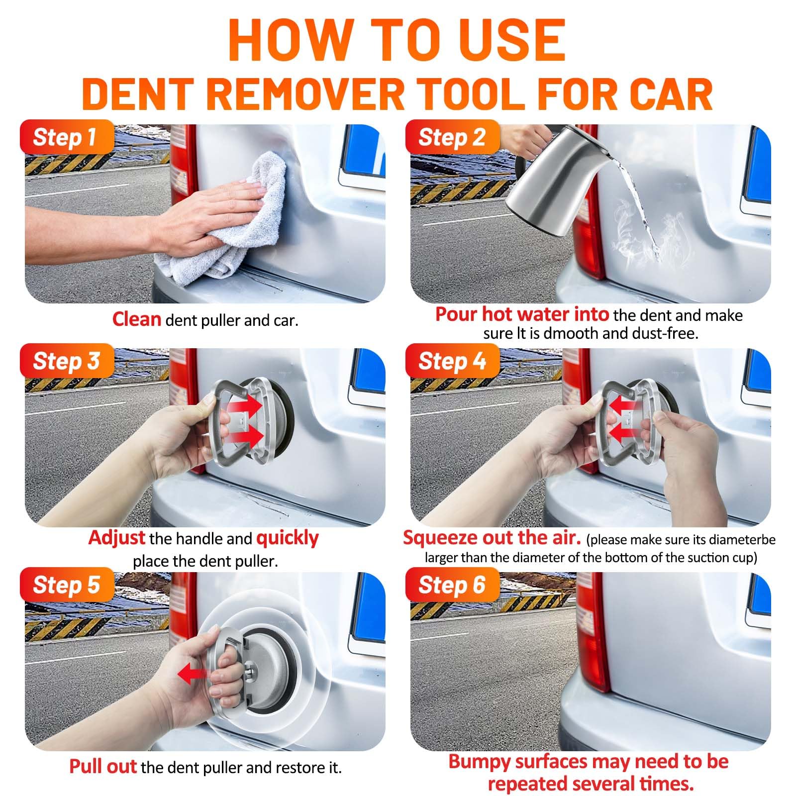 PHIXBEAR Powerful Metal Car Dent Suction Puller 2pcs, Aluminum dent Remover Tool for car,Paintless Dent Repair Durable Strong Suction Pad for Car Garage Door, Bumper, Glass Fridge