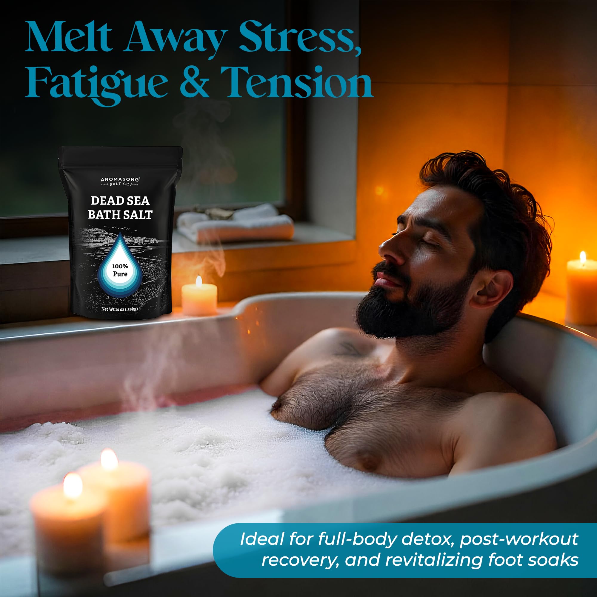 Aromasong Unscented Dead Sea Bath Soak 14 oz + Coconut Dead Sea Salt 2.5 oz Bundle – Mineral-Rich Skin Softening, Relaxation & Tropical Aromatherapy for Home Spa and Foot Soaks