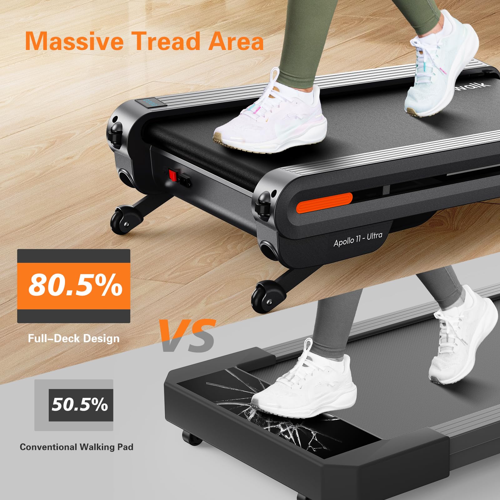 Walking Pad Treadmill with Auto Incline, Vitalwalk Wide Full Deck, 400lbs/350lbs Capacity, Portable Under Desk Treadmills for Home Office, 3.0HP Brushless, Vertical Space-Saving, Ambient Light, APP