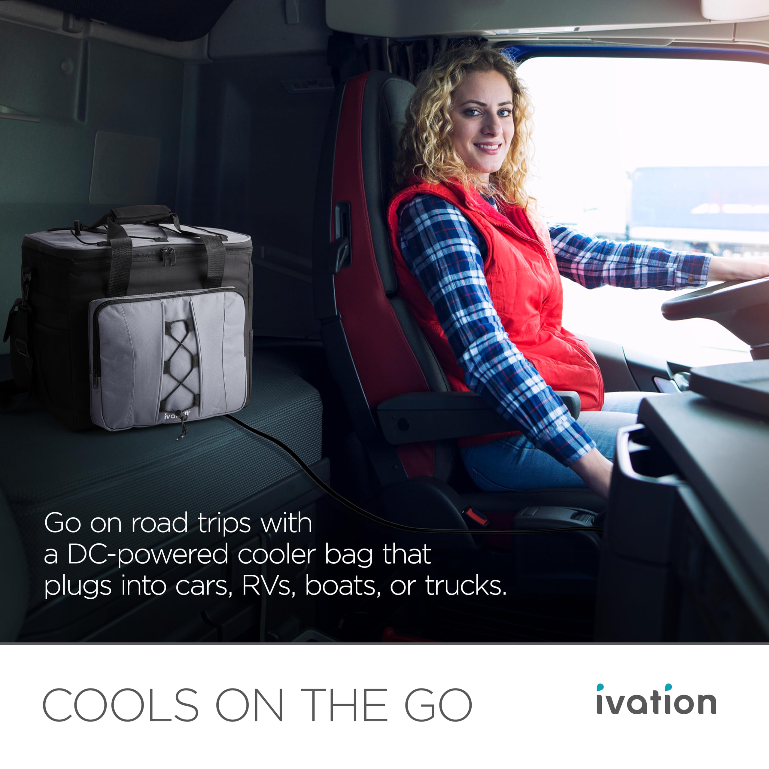 Ivation Portable Electric Cooler Bag | 18L Soft Sided Thermoelectric Travel Cooler with Shoulder Strap, Storage Pocket & DC 12V Plug in for Car, Truck & RV Camping