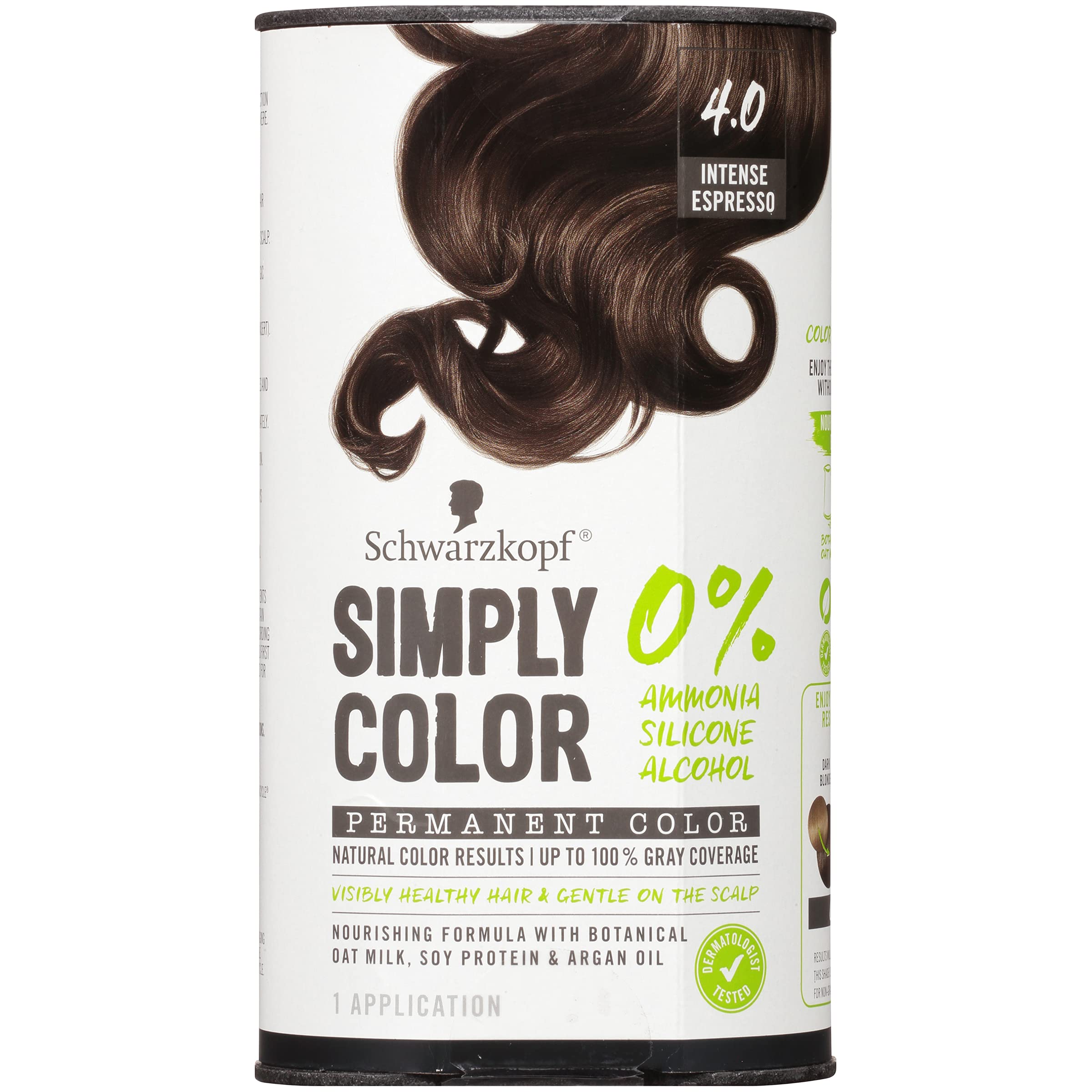 Schwarzkopf Simply Color Hair Color 4.0 Intense Espresso, 1 Application - Permanent Hair Dye for Healthy Looking Hair without Ammonia or Silicone, Dermatologist Tested, No PPD & PTD